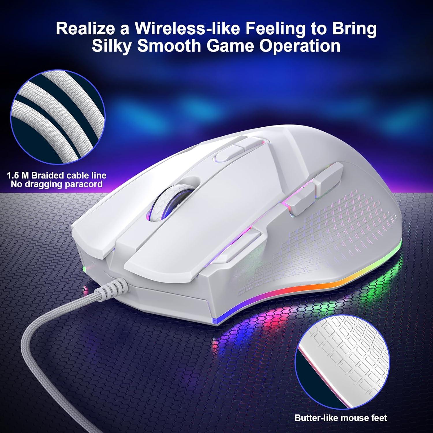 LEWENTECH Ratón Gaming Blanco 6 DPI hasta 7200 RGB