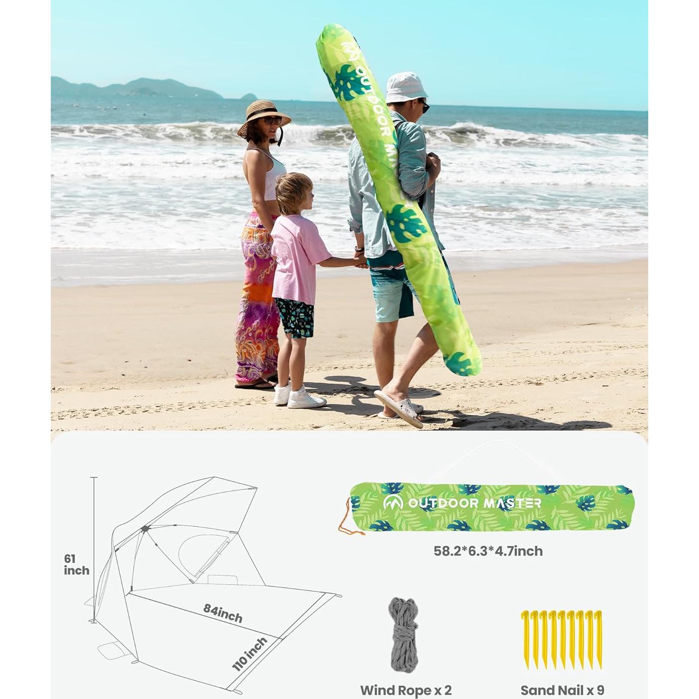 Sombrilla de Playa Pop Up OutdoorMaster 213x279cm UV UPF 50+
