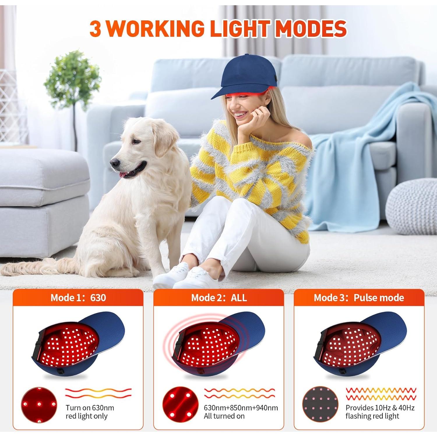 Gorro de Luz Roja YIPFREE Ajustable 630nm 850nm 940nm