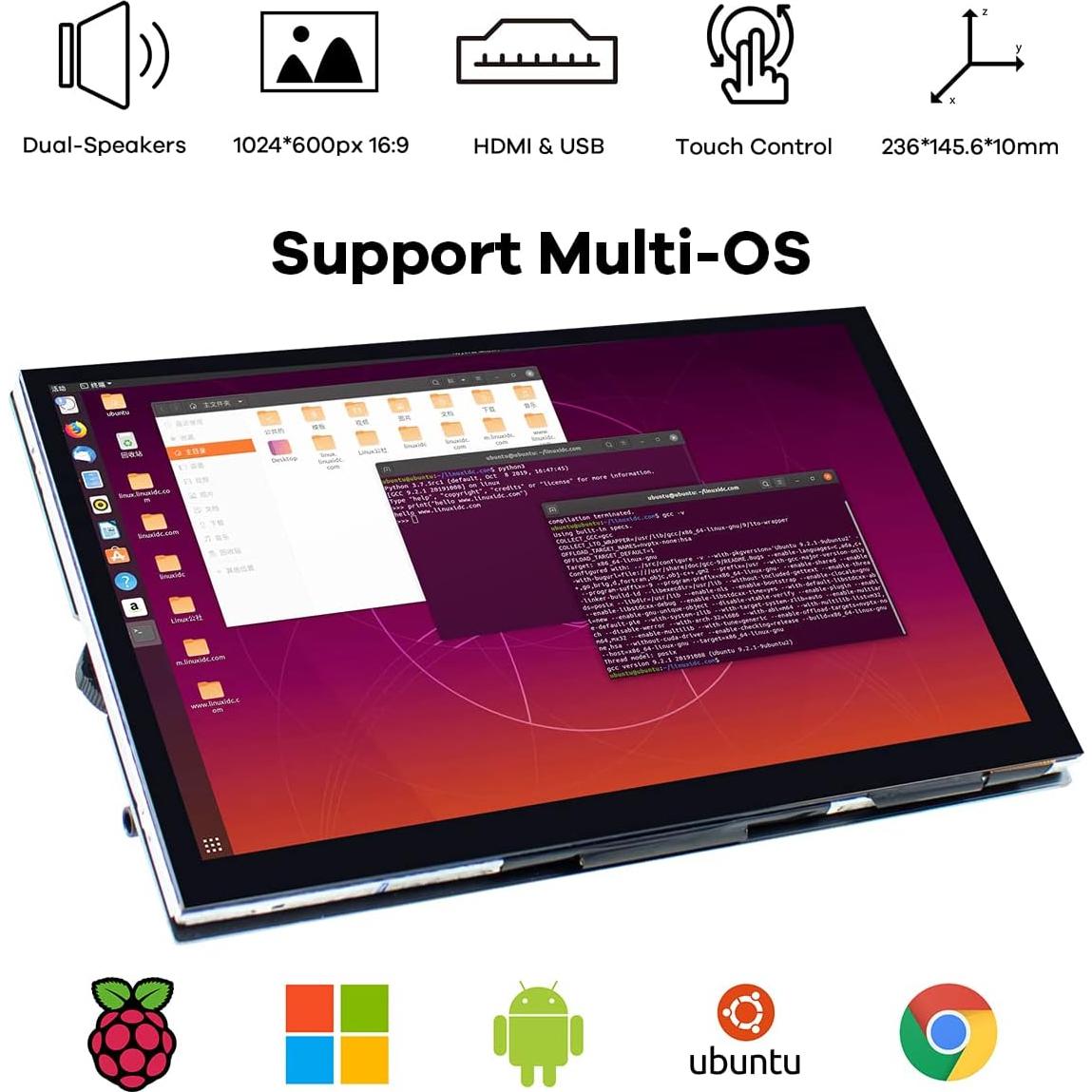 Monitor Táctil 7" IPS Hosyond 1024x600 para Raspberry Pi