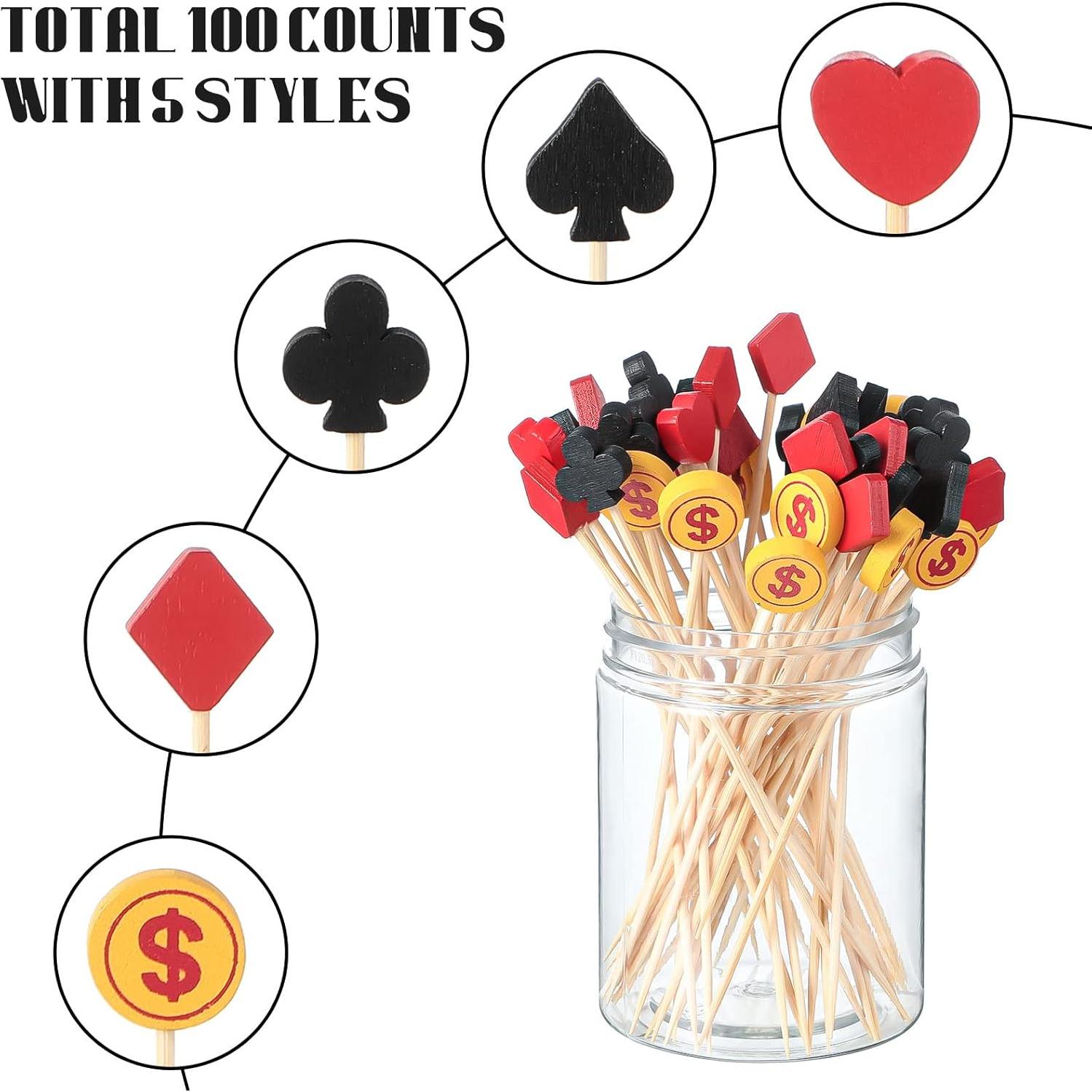 100 Palillos de Bambú para Fiesta de Casino Decorativos