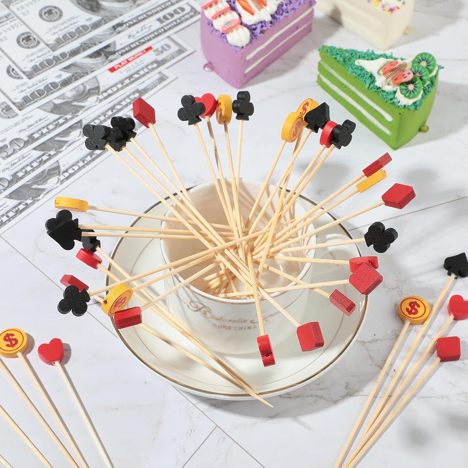 100 Palillos de Bambú para Fiesta de Casino Decorativos