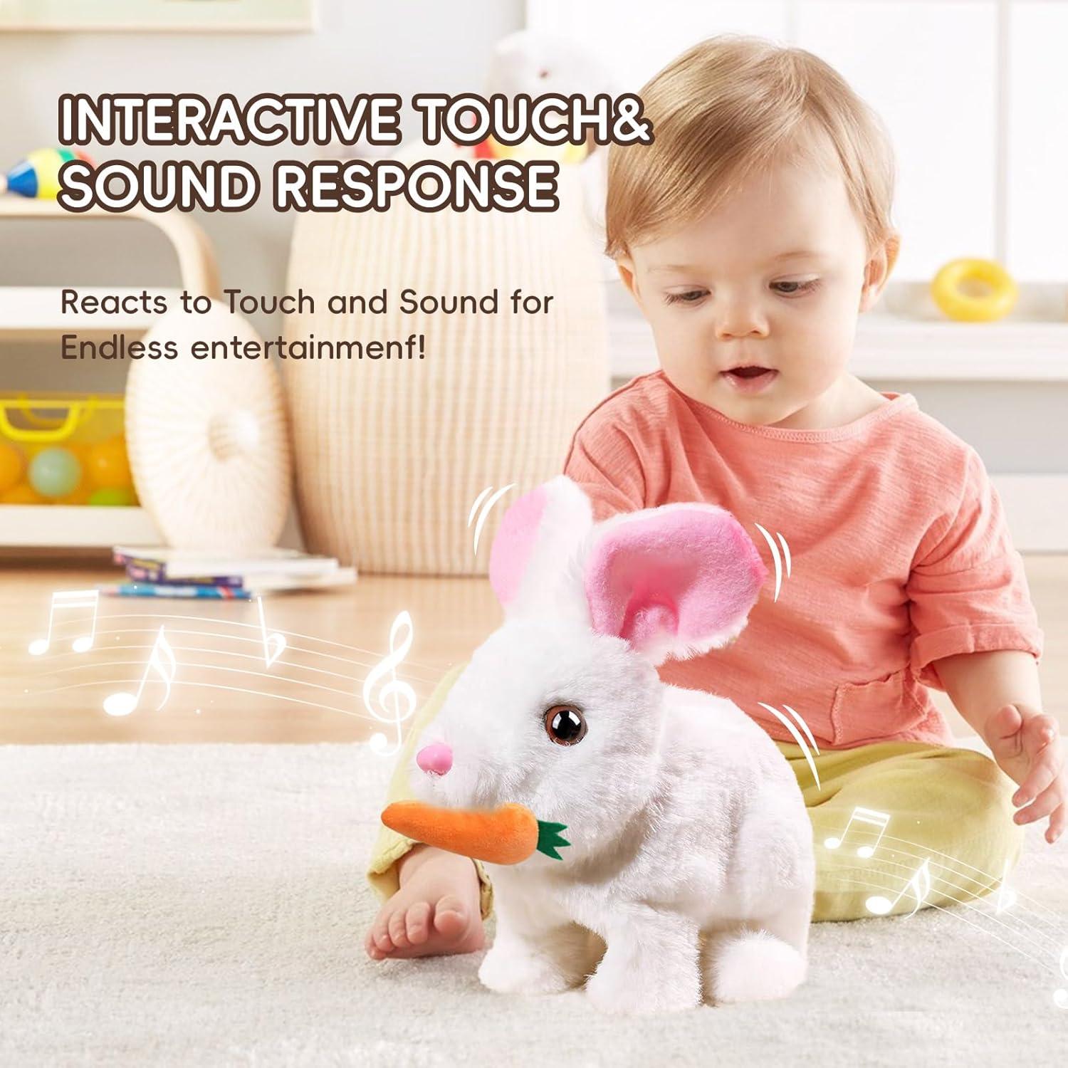 Conejo Interactivo Realista AMTHEBOSS Blanco y Rosa