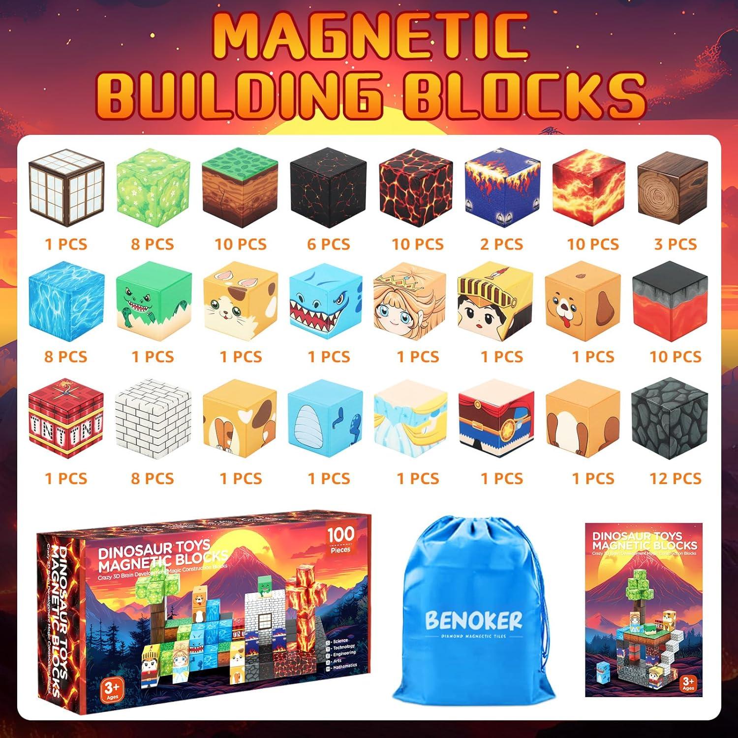 Bloques Magnéticos de Dinosaurio BENOKER 100 Piezas Juguete STEM