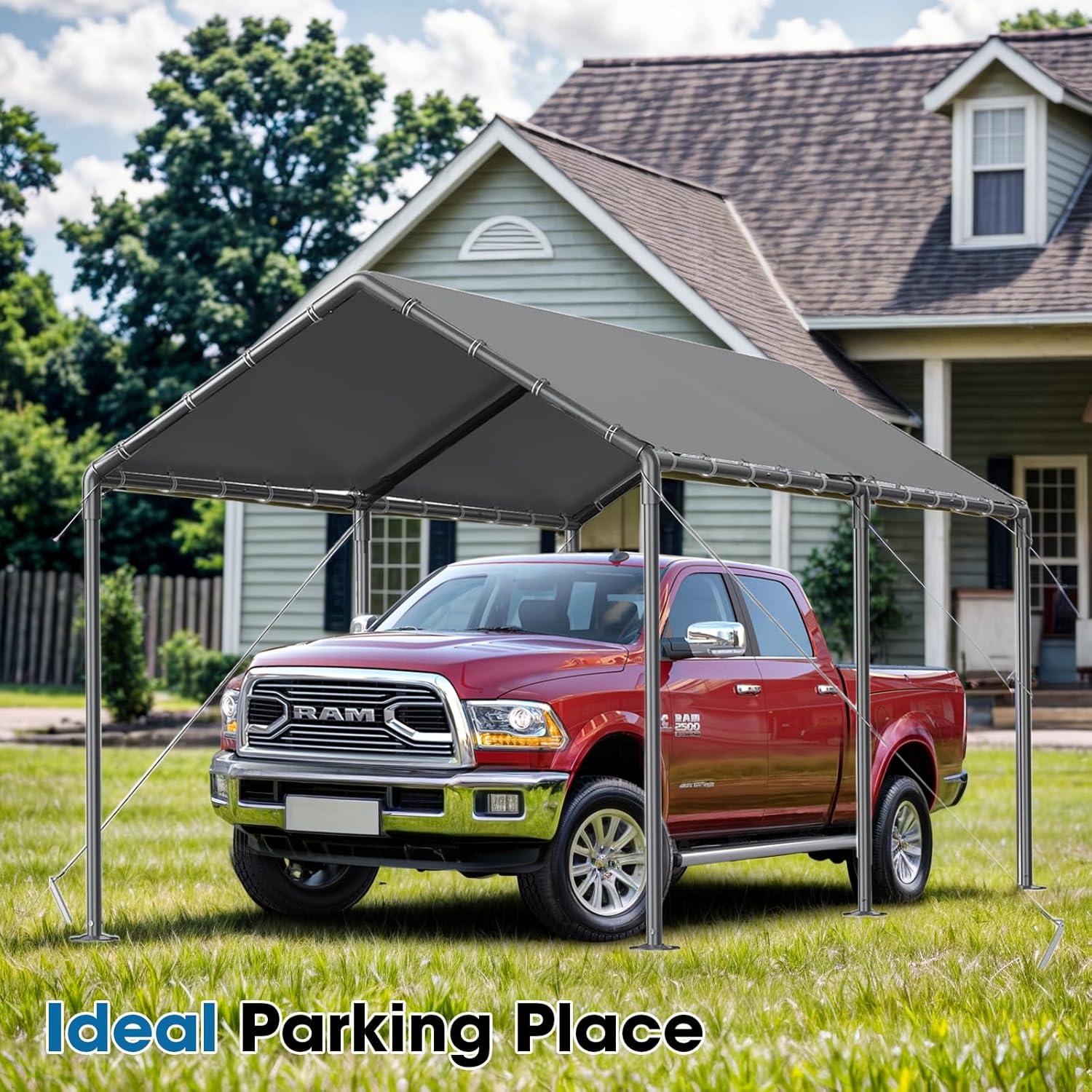 Carport Portátil Gaildon 10x6 m Impermeable con 6 Postes Metálicos