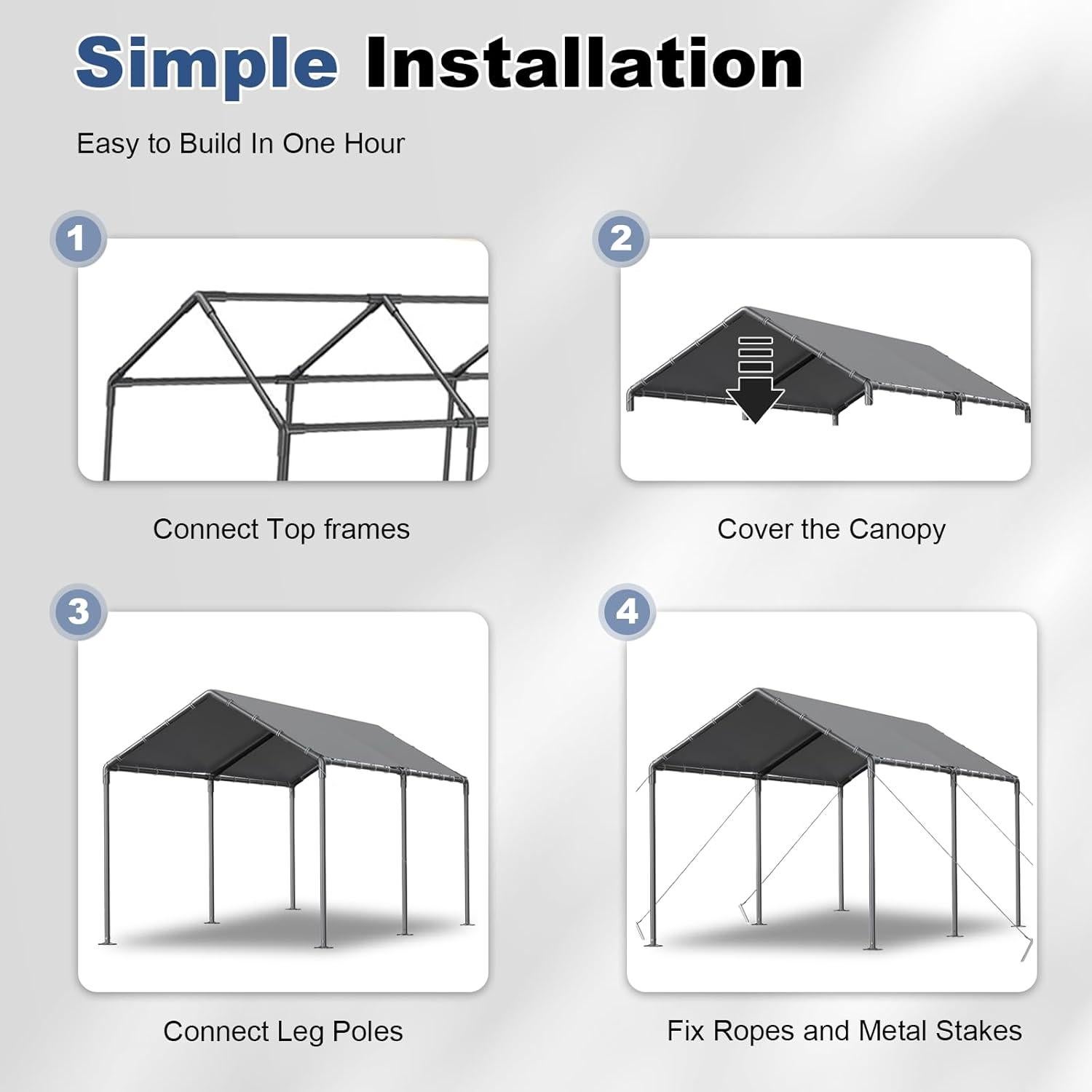 Carport Portátil Gaildon 10x6 m Impermeable con 6 Postes Metálicos