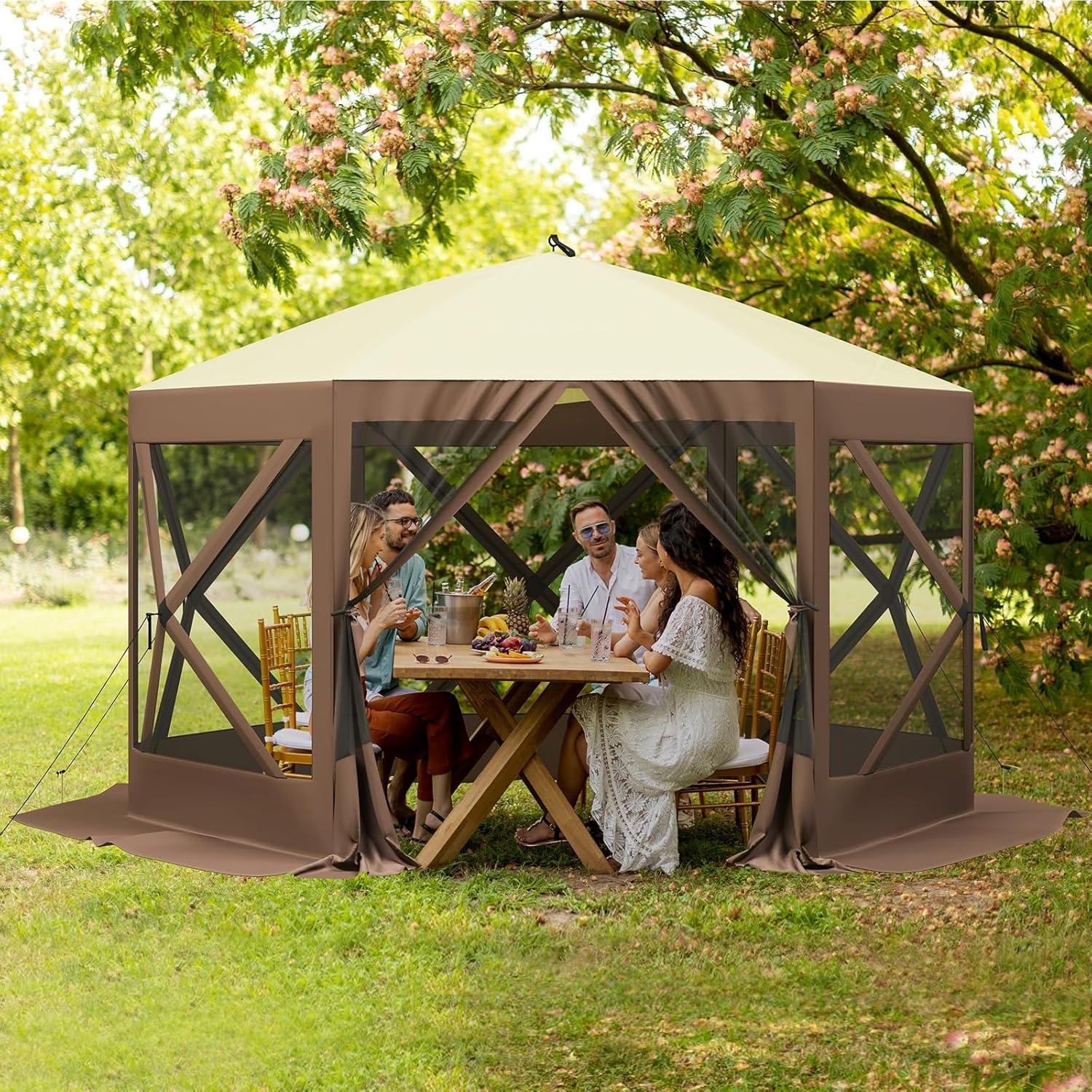 Carpa Gazebo Plegable 3x3m Huloretions Marrón UV Impermeable