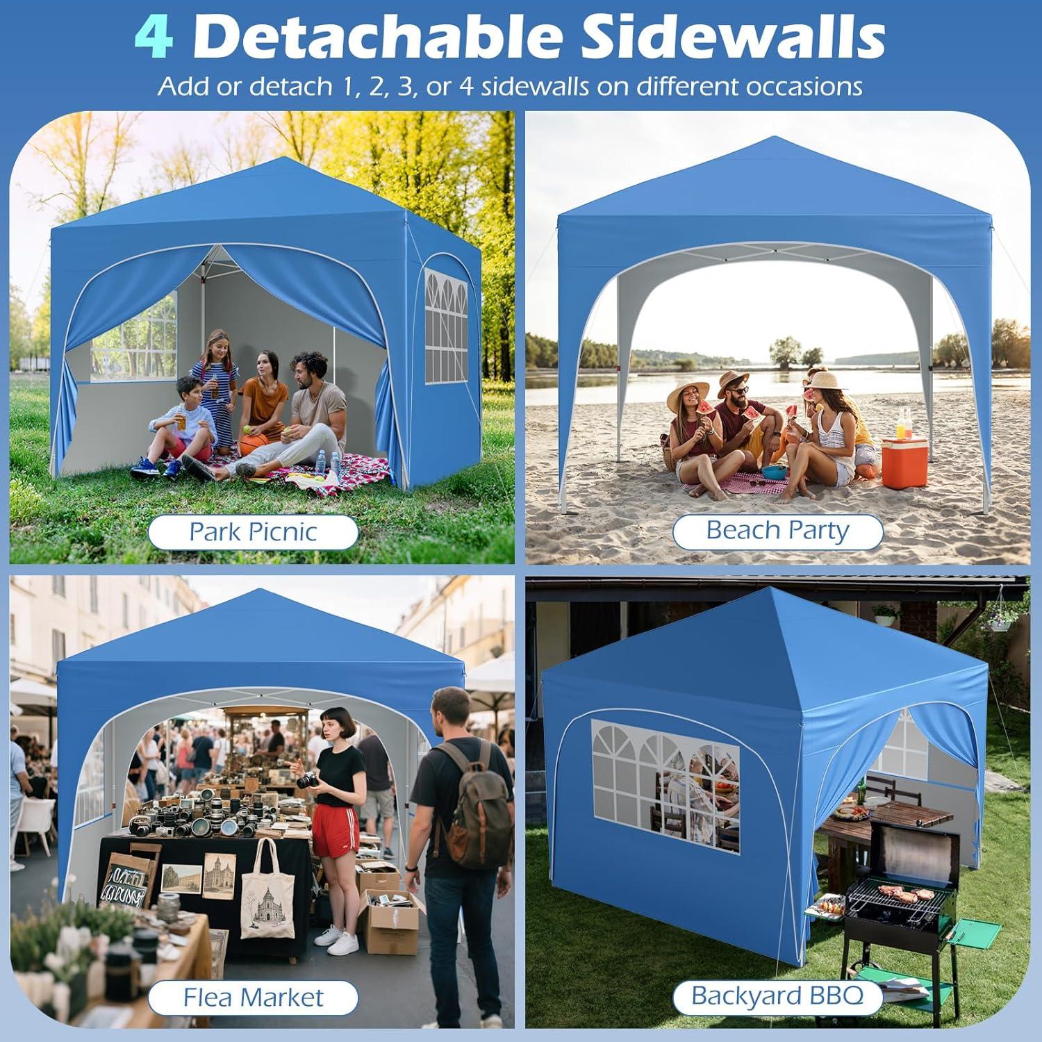 Carpa Plegable Goplus 3x3m con 4 Paredes Desmontables