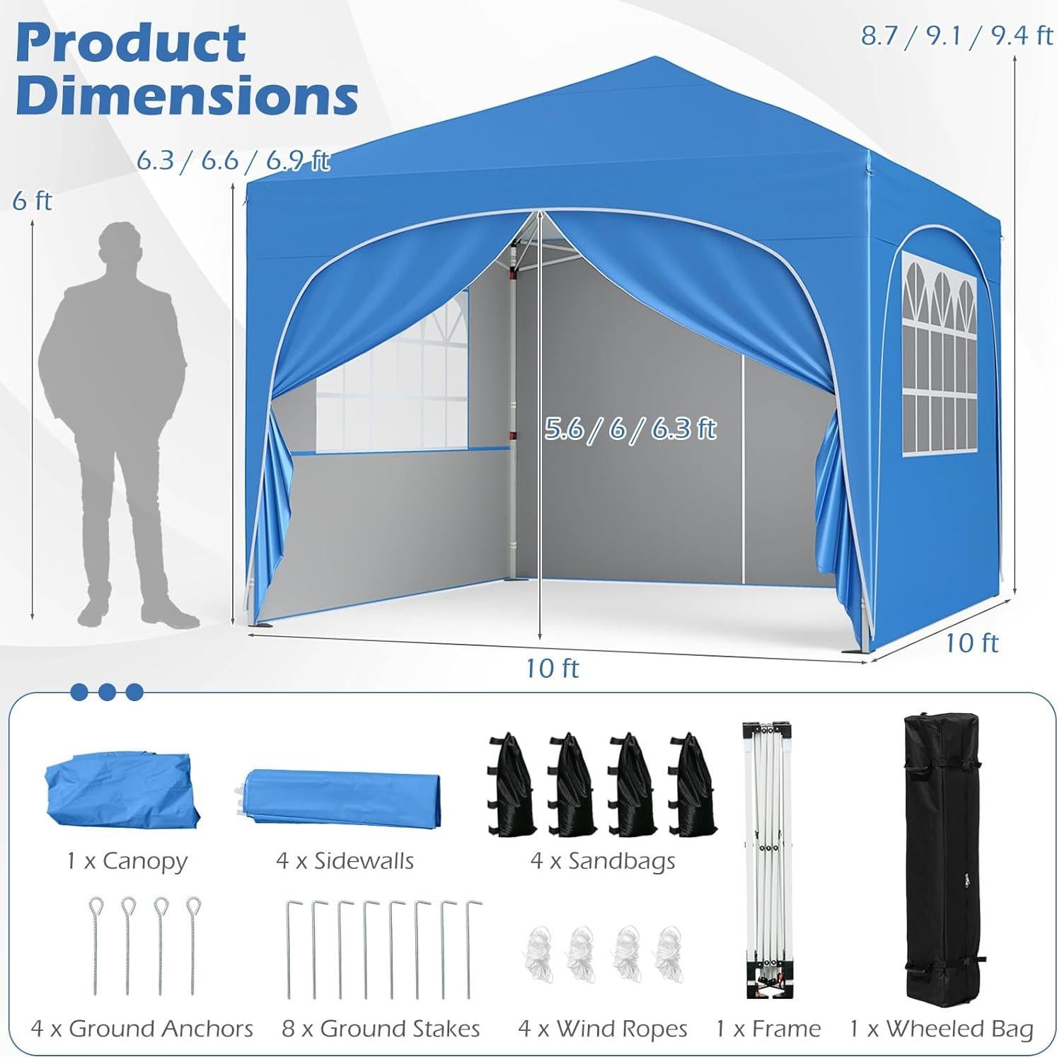 Carpa Plegable Goplus 3x3m con 4 Paredes Desmontables