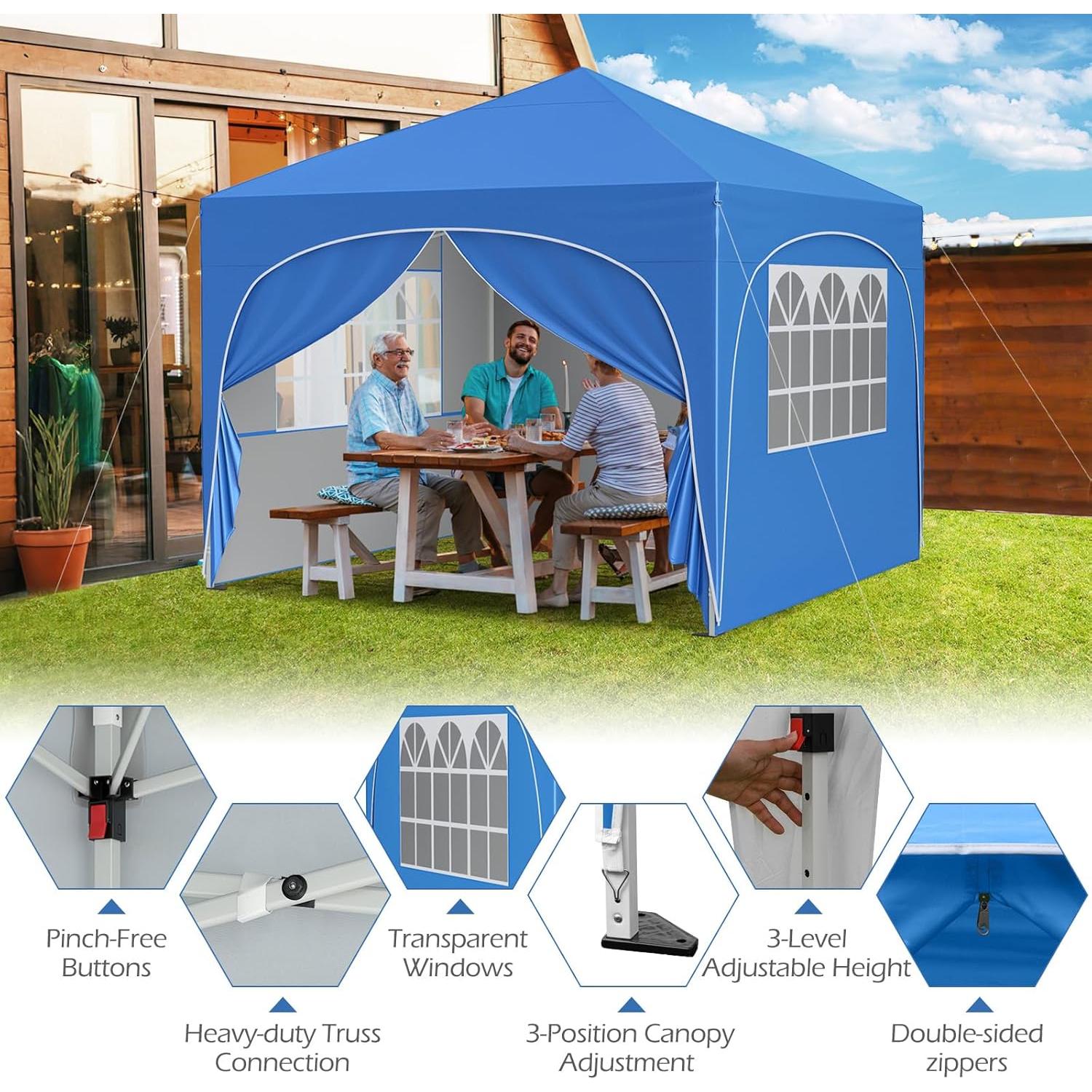 Carpa Plegable Goplus 3x3m con 4 Paredes Desmontables