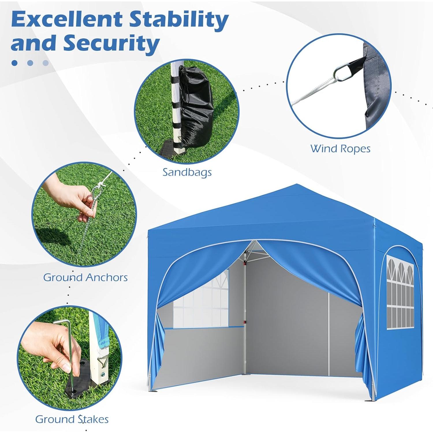 Carpa Plegable Goplus 3x3m con 4 Paredes Desmontables