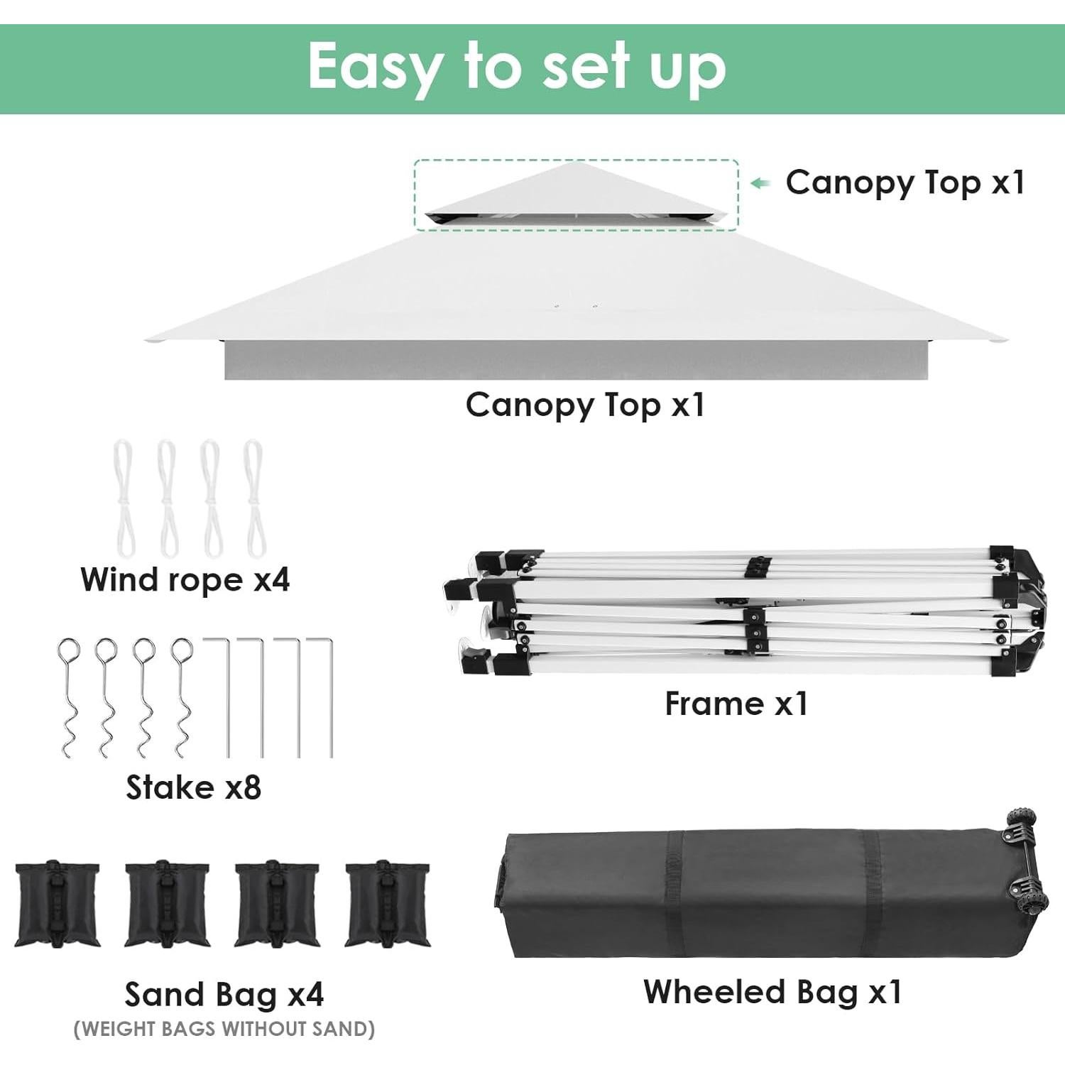 Carpa Plegable TLSUNNY 3.66m x 3.66m Blanca para Eventos