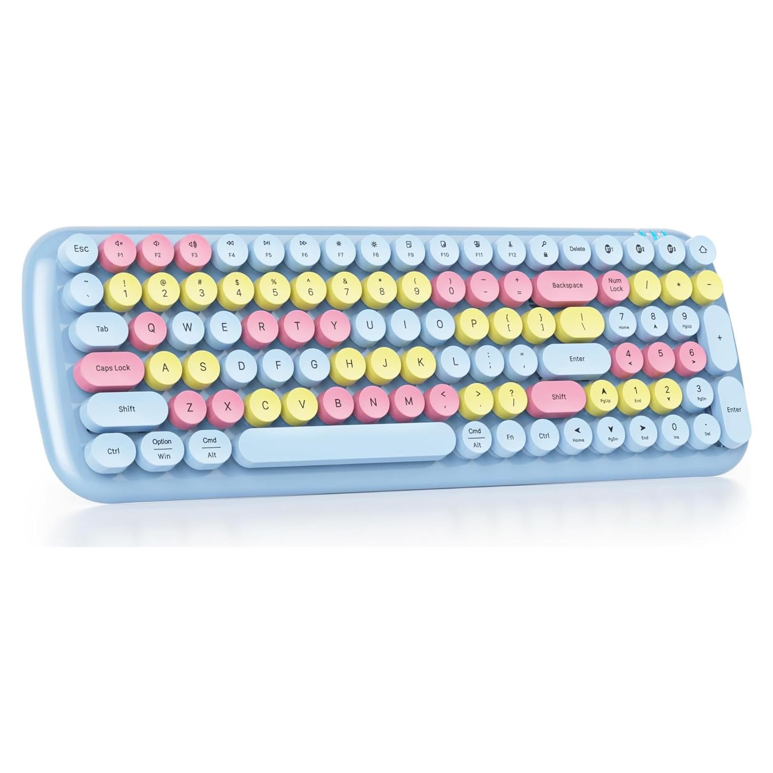 Teclado Inalámbrico Bluetooth Mosptnspg 100 Teclas Retro Rosa