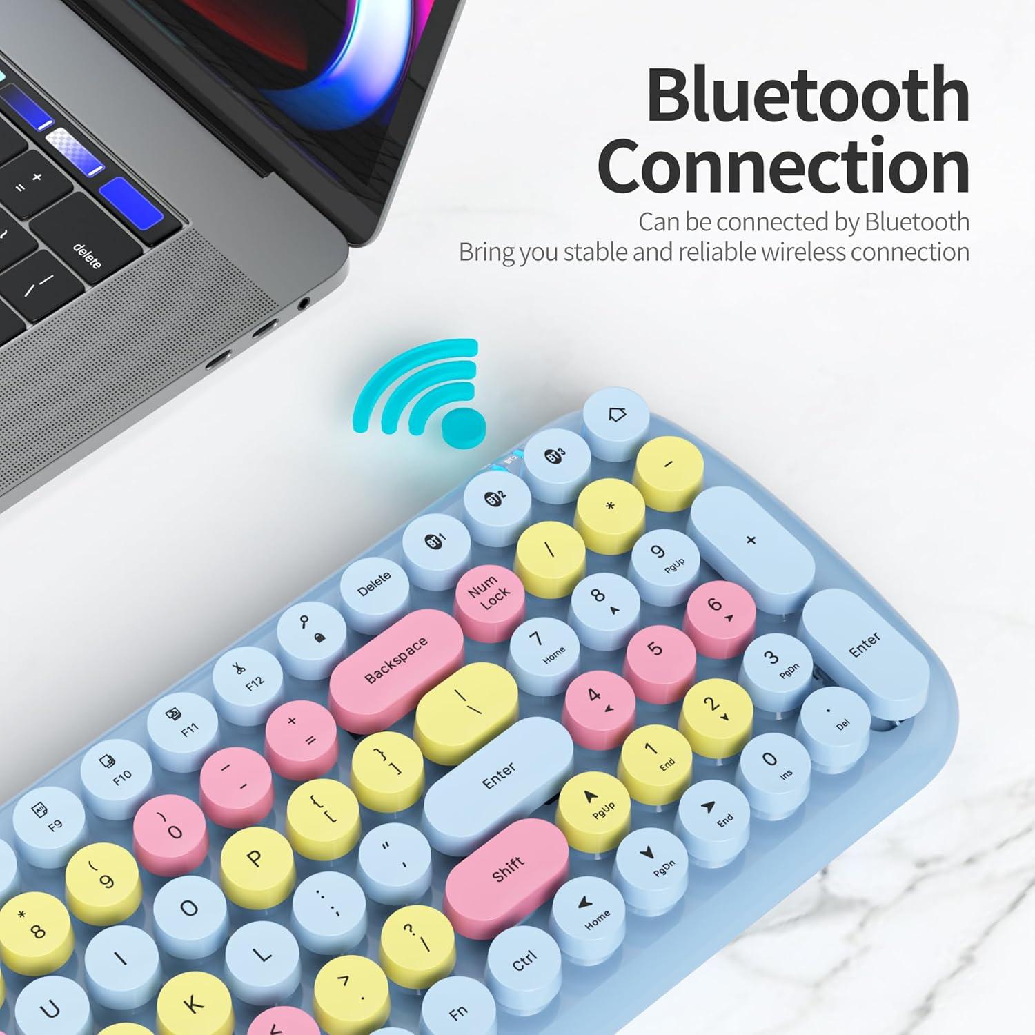 Teclado Inalámbrico Bluetooth Mosptnspg 100 Teclas Retro Rosa