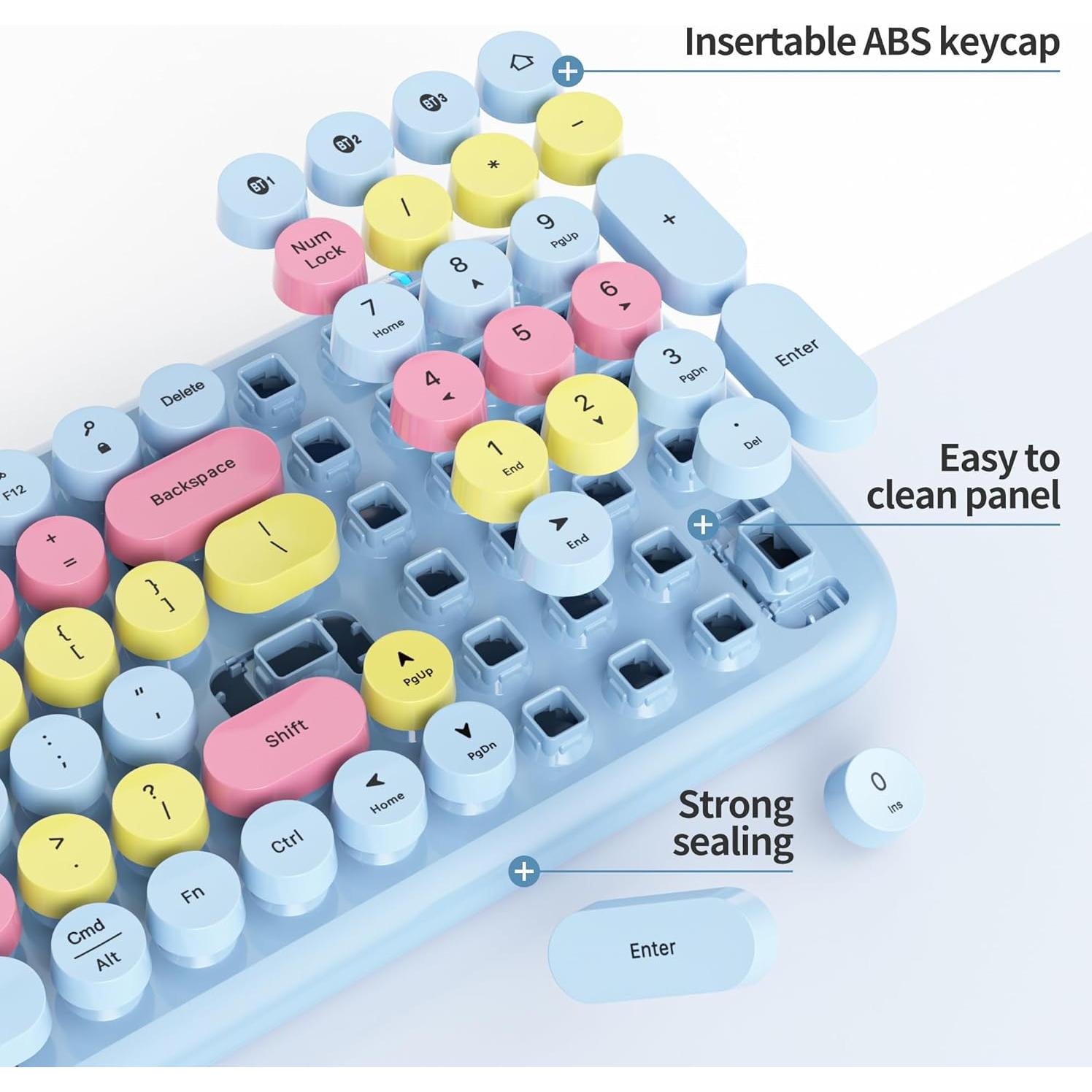 Teclado Inalámbrico Bluetooth Mosptnspg 100 Teclas Retro Rosa