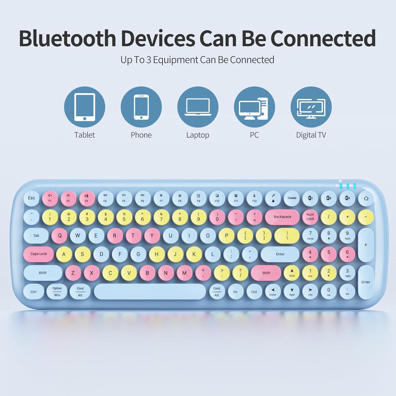 Teclado Inalámbrico Bluetooth Mosptnspg 100 Teclas Retro Rosa