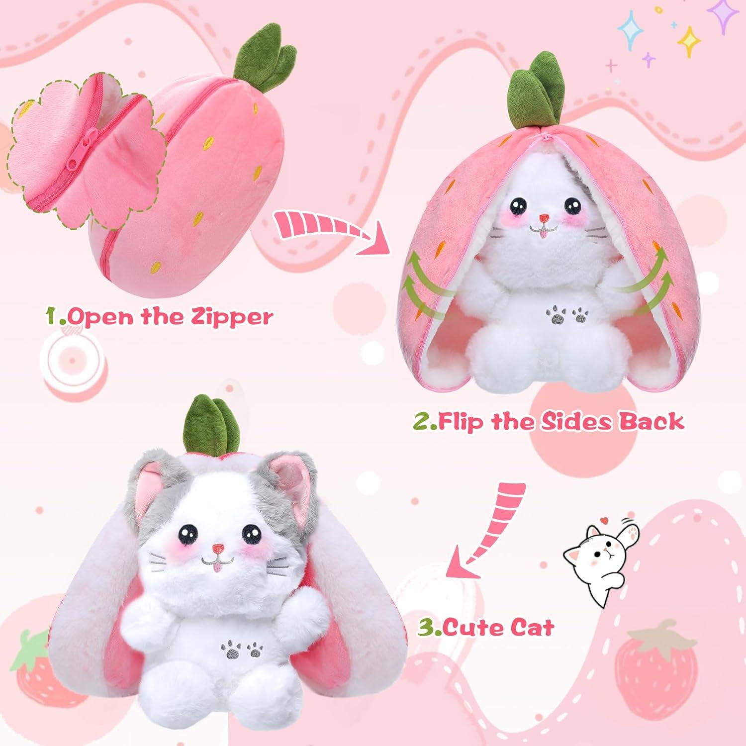 MIAODAM Peluche de Gato de Fresa 30 cm Suave y Divertido