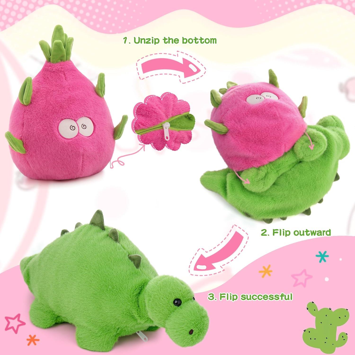 MIAODAM Peluche Reversible Dinosaurio Fruta del Dragón 30 cm