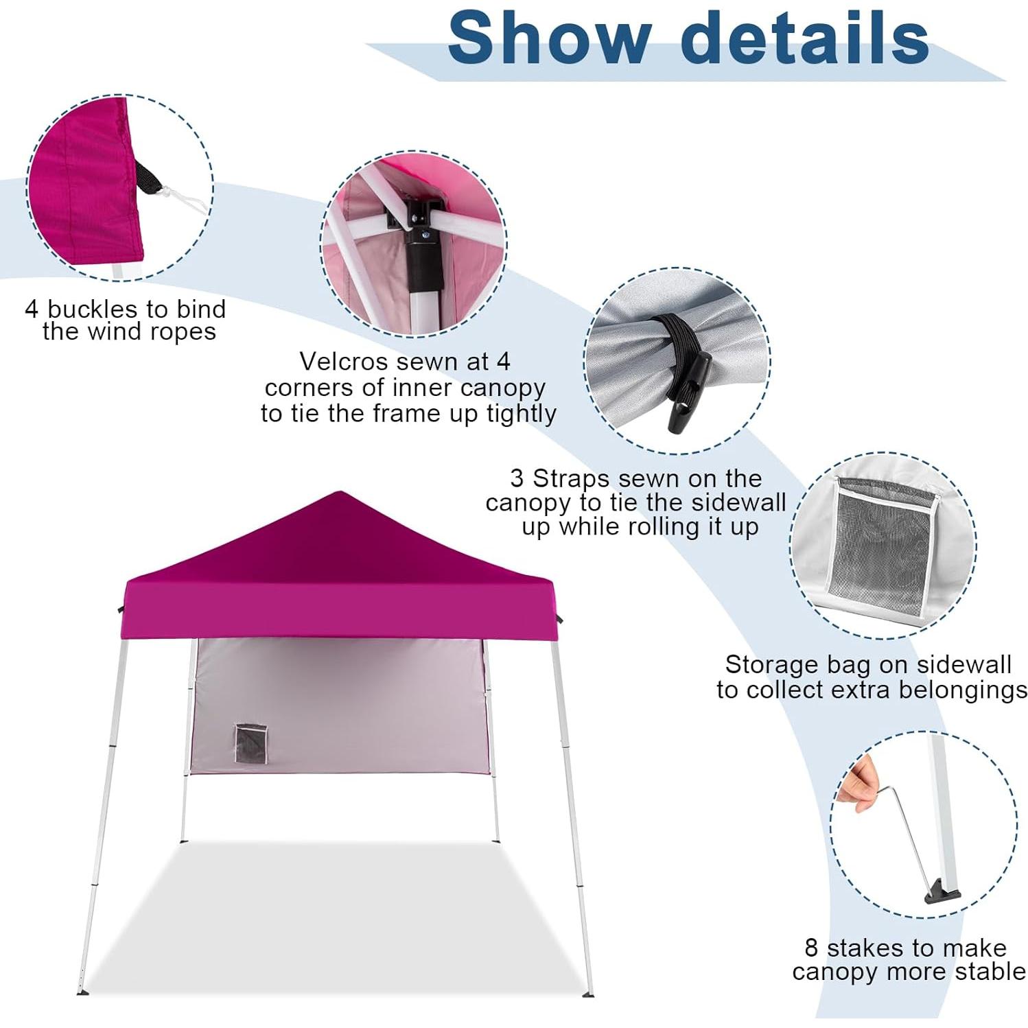 Carpa Plegable 6x6 m MELOSHM con 1 Pared Lateral Rosa