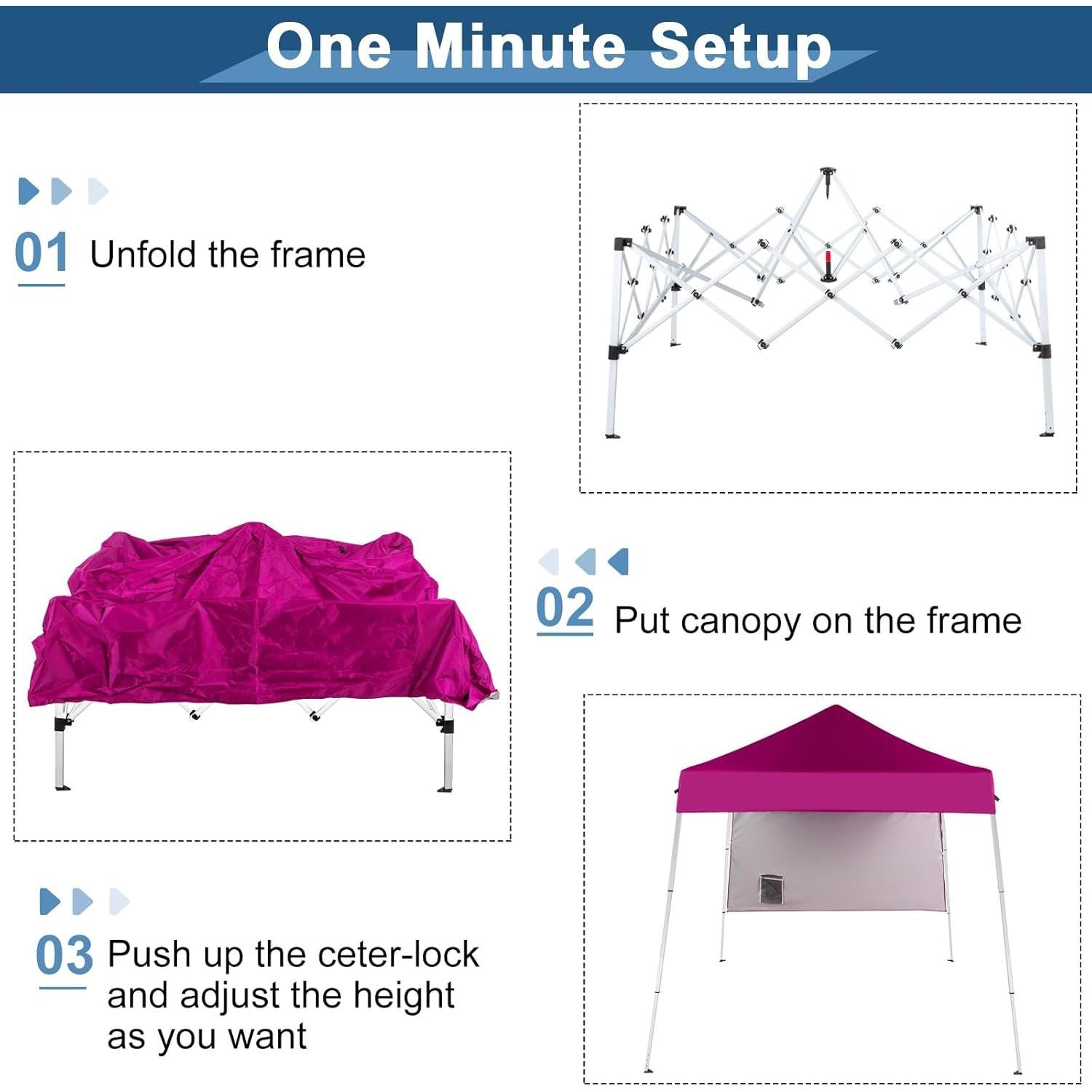 Carpa Plegable 6x6 m MELOSHM con 1 Pared Lateral Rosa