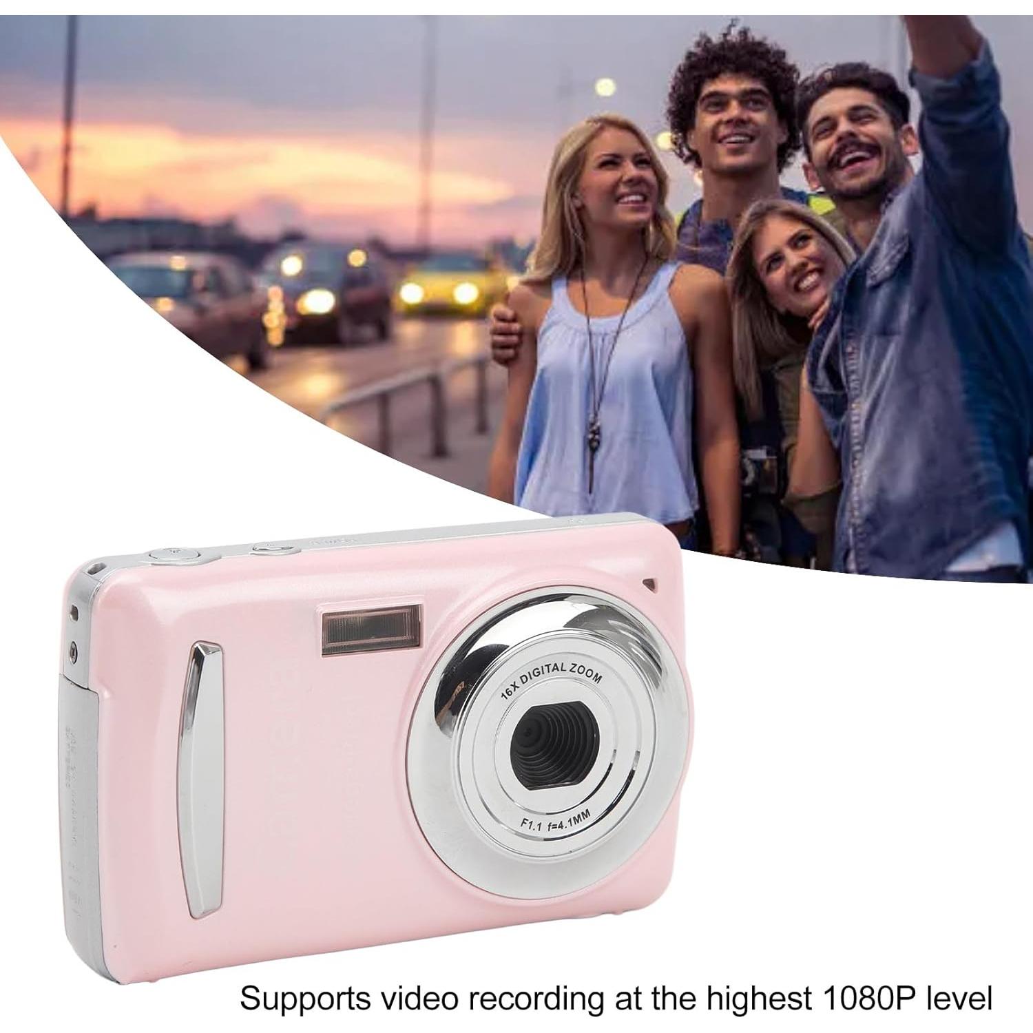 Cámara Digital Pomya 16MP 1080P FHD Rosa con Zoom 16X