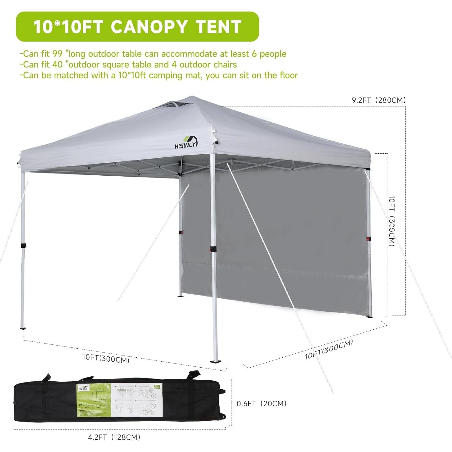 Carpa de Dosel Plegable Hisinly 3.05x3.05m con Pared Lateral