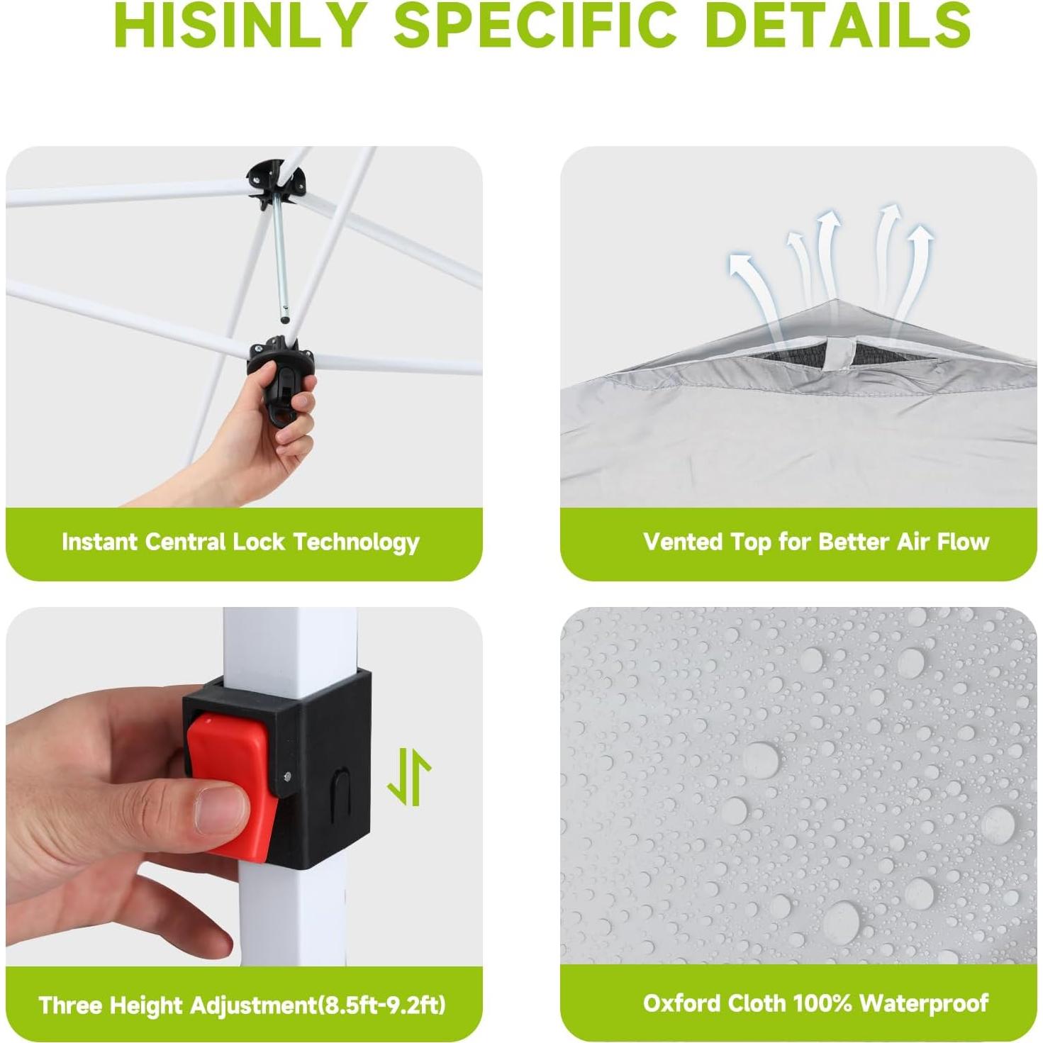 Carpa de Dosel Plegable Hisinly 3.05x3.05m con Pared Lateral