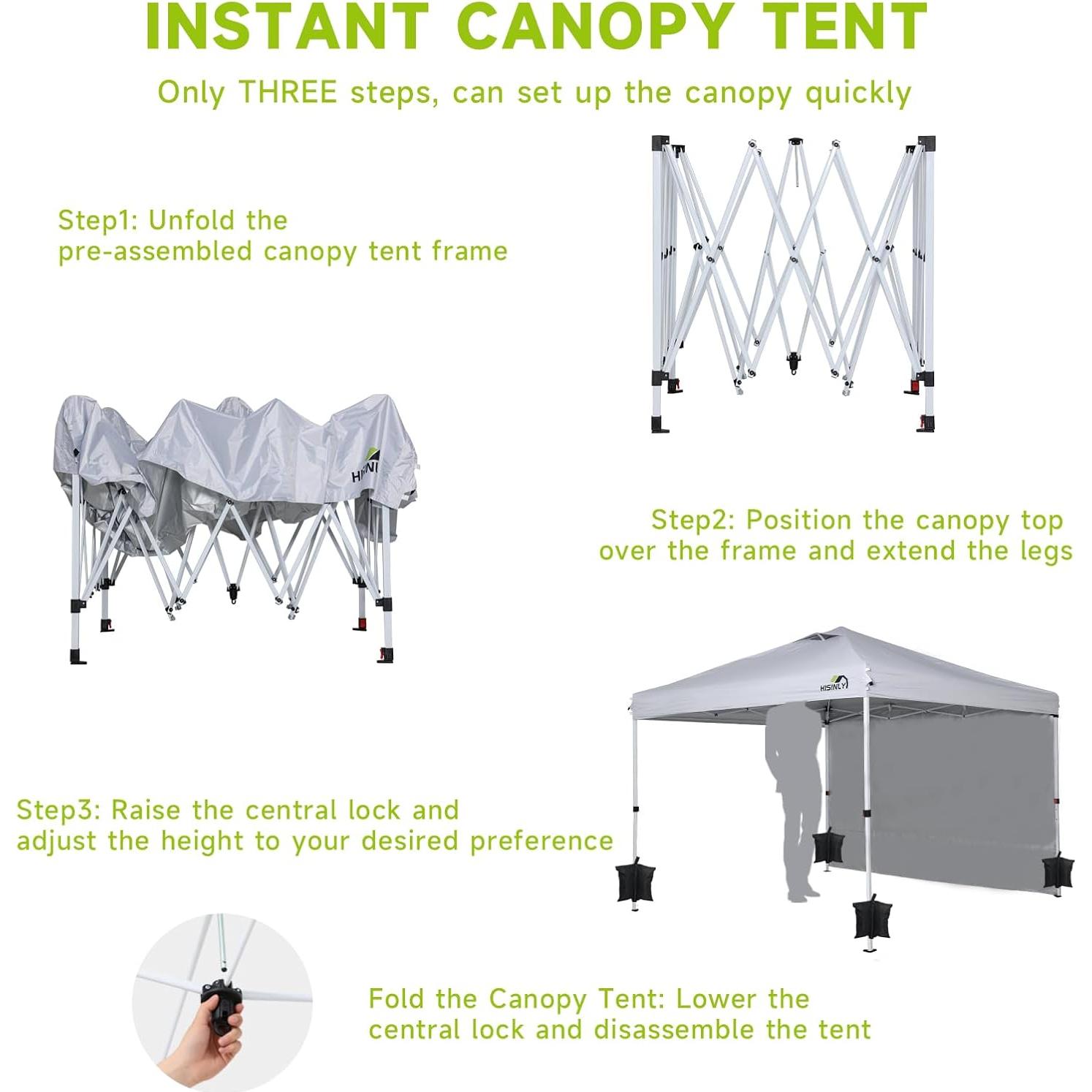 Carpa de Dosel Plegable Hisinly 3.05x3.05m con Pared Lateral