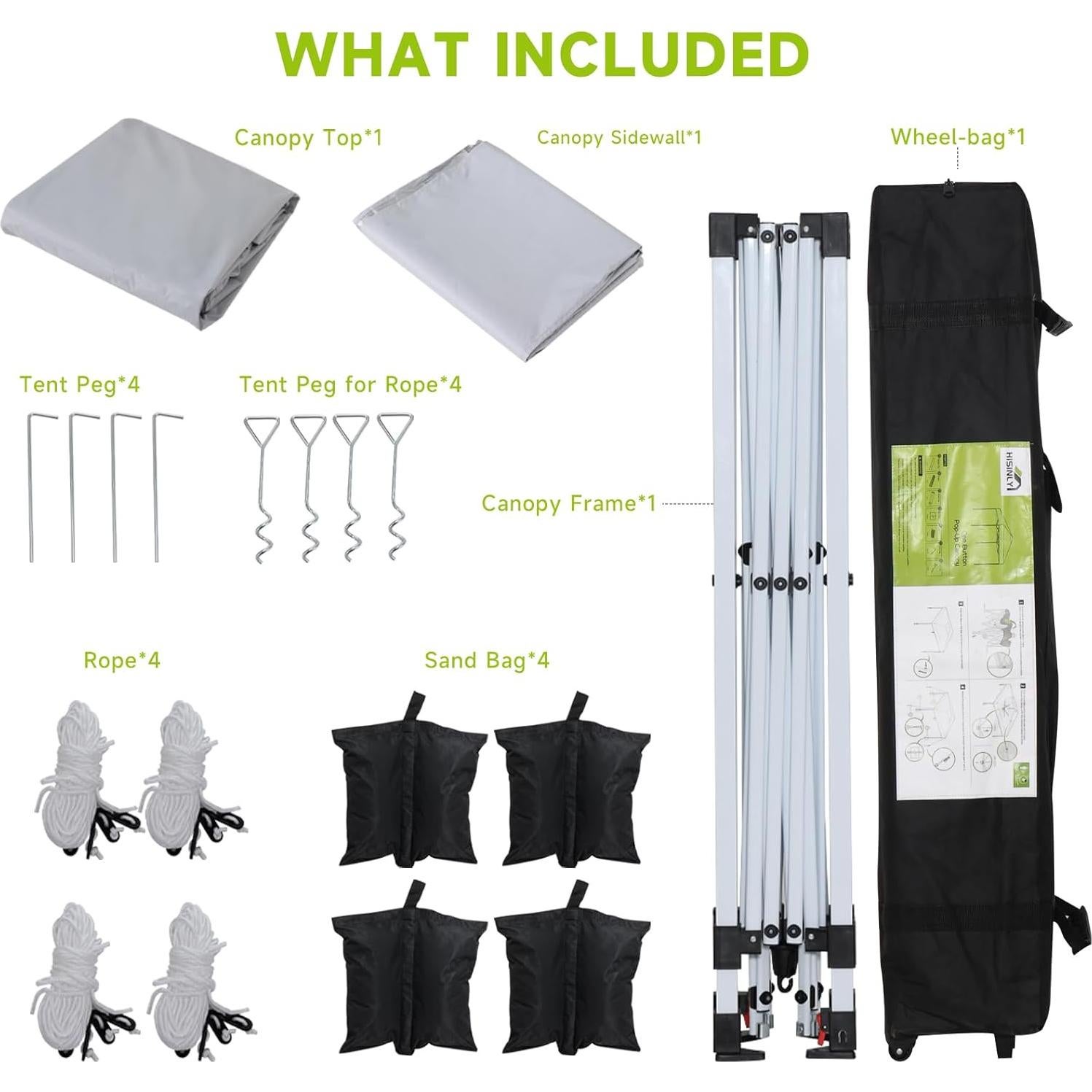 Carpa de Dosel Plegable Hisinly 3.05x3.05m con Pared Lateral