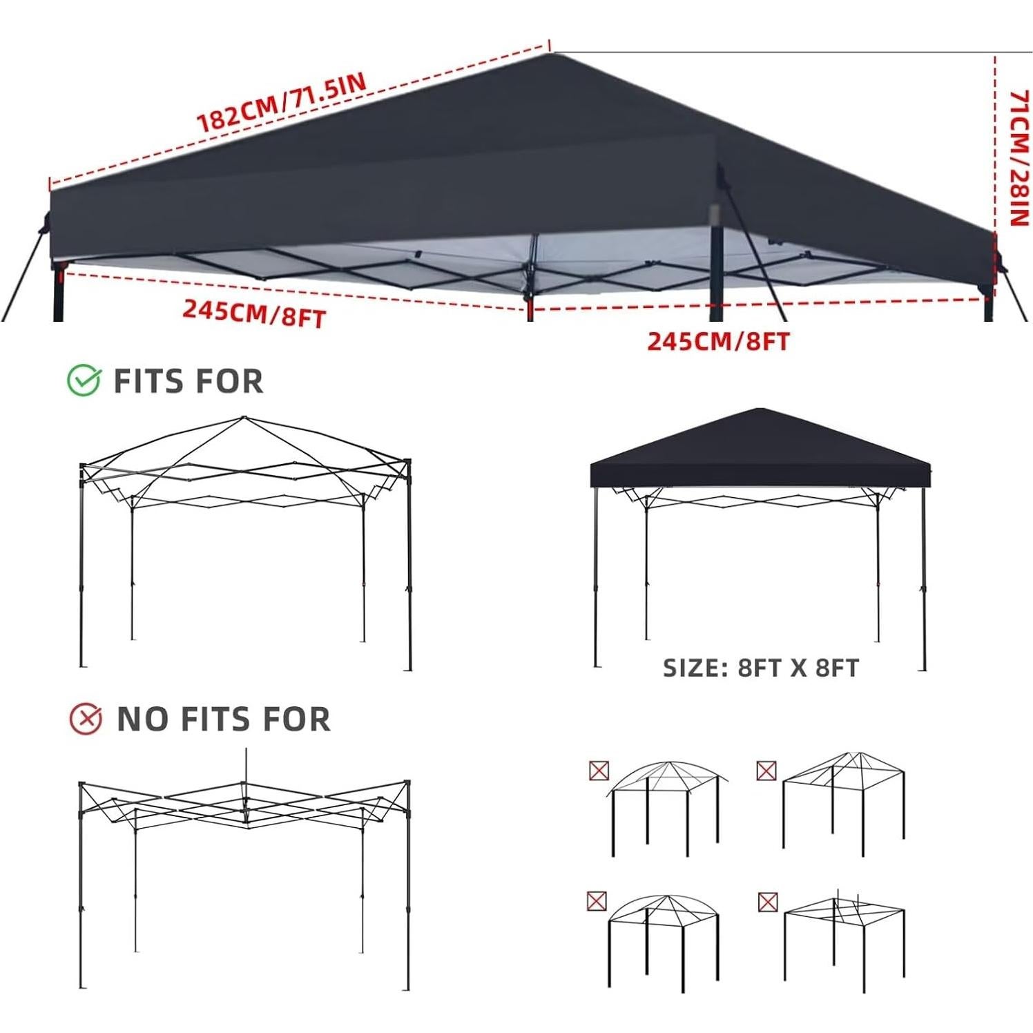Cubierta de Reemplazo para Toldos 2.44x2.44m YANWEI Negra Impermeable