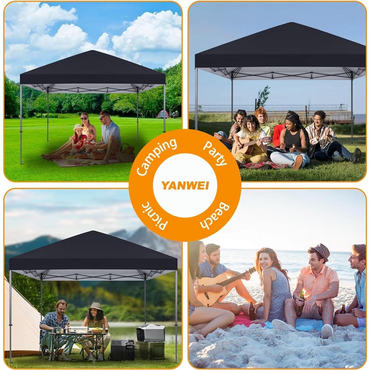 Cubierta de Reemplazo para Toldos 2.44x2.44m YANWEI Negra Impermeable