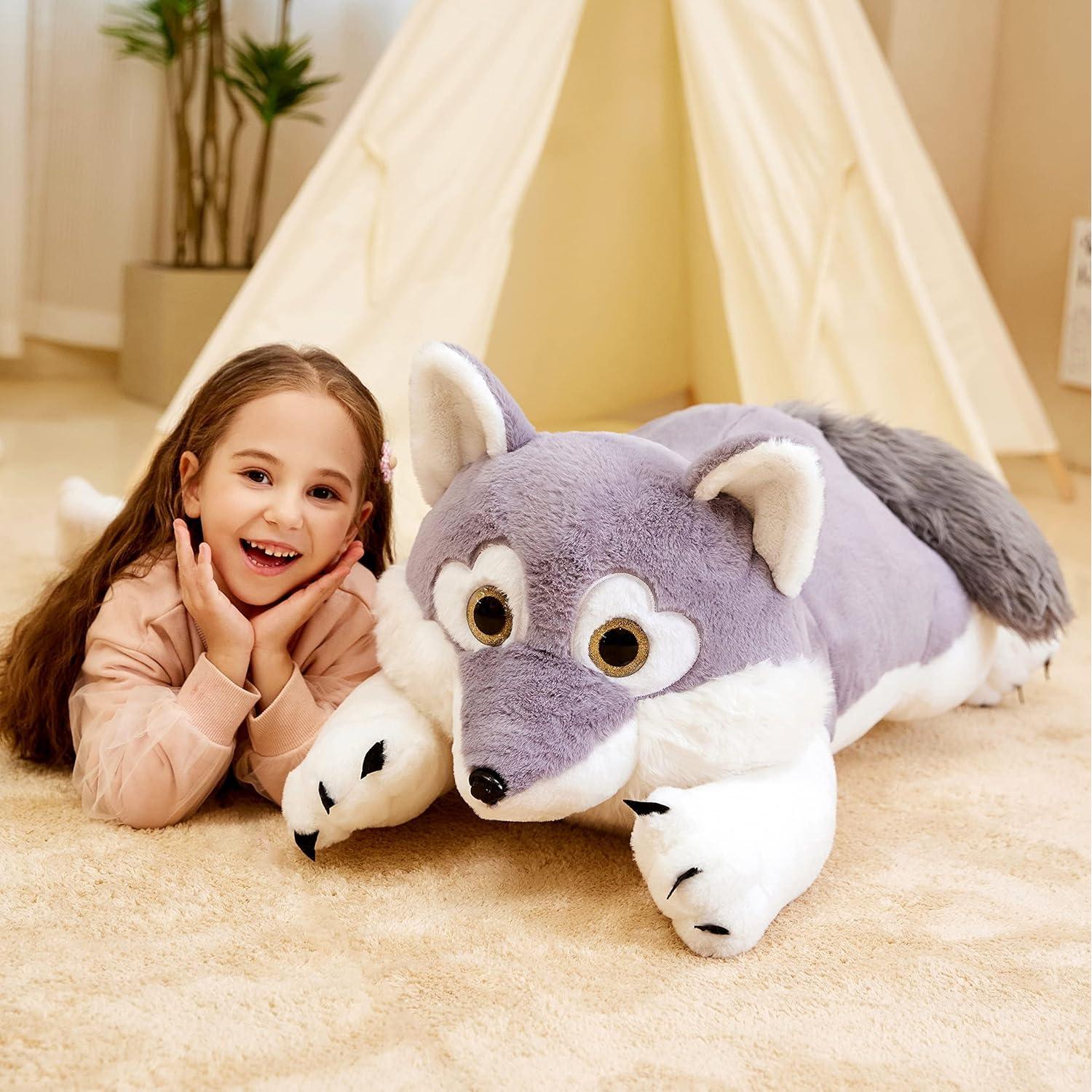 IKASA Peluche Gigante de Lobo 76 cm Suave y Lavable