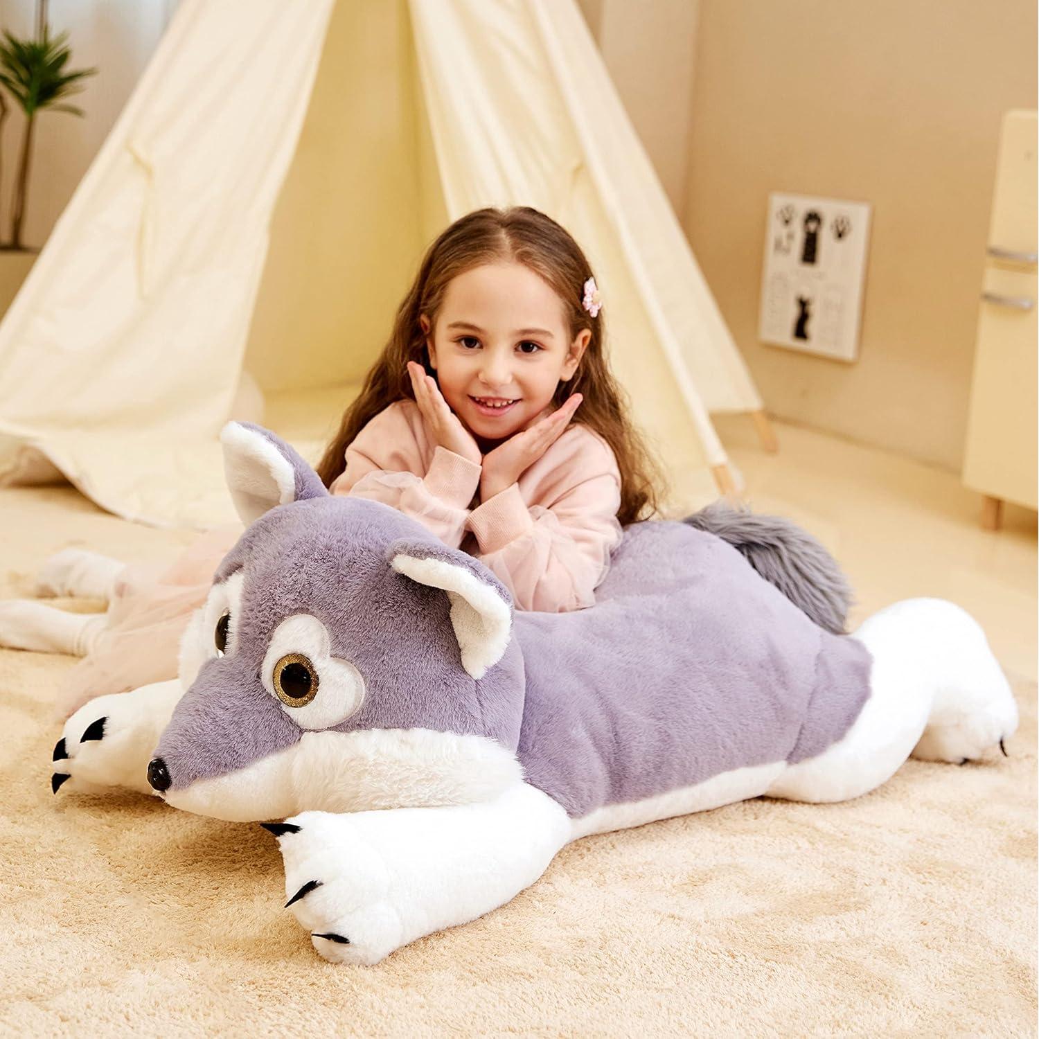 IKASA Peluche Gigante de Lobo 76 cm Suave y Lavable