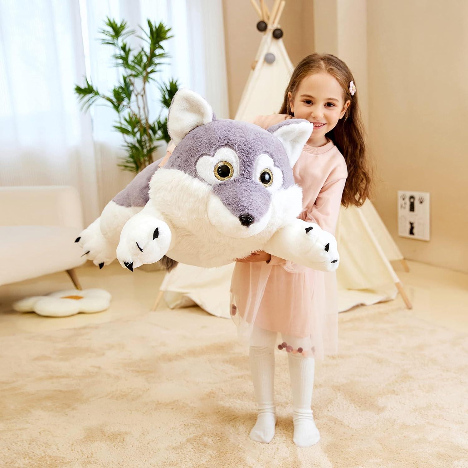 IKASA Peluche Gigante de Lobo 76 cm Suave y Lavable