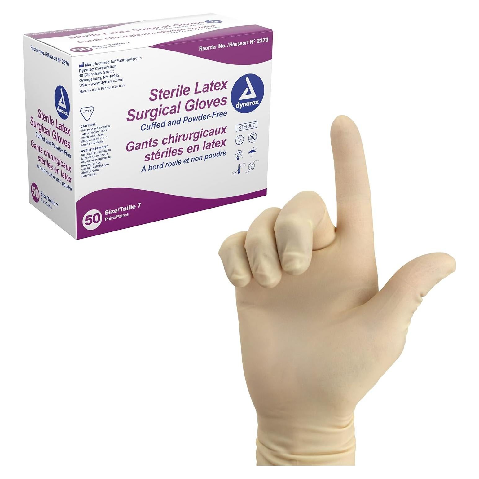 Guantes Quirúrgicos Estériles de Láttex Dynarex 7.0 - 50 Pares