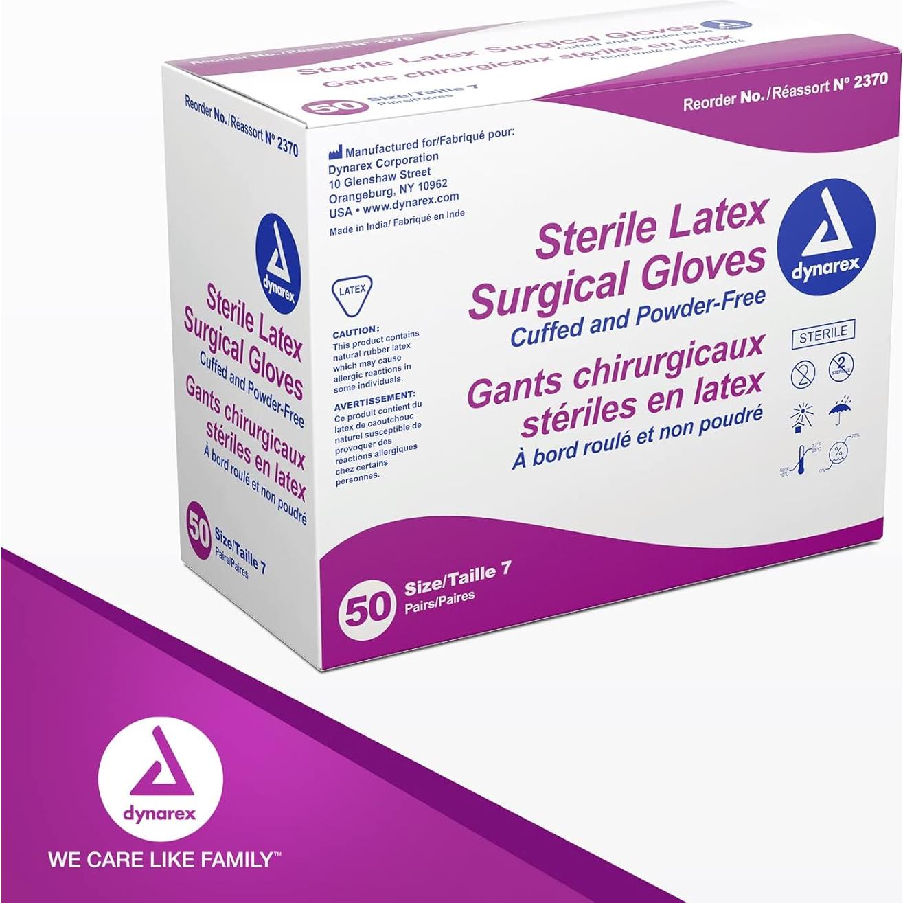 Guantes Quirúrgicos Estériles de Láttex Dynarex 7.0 - 50 Pares