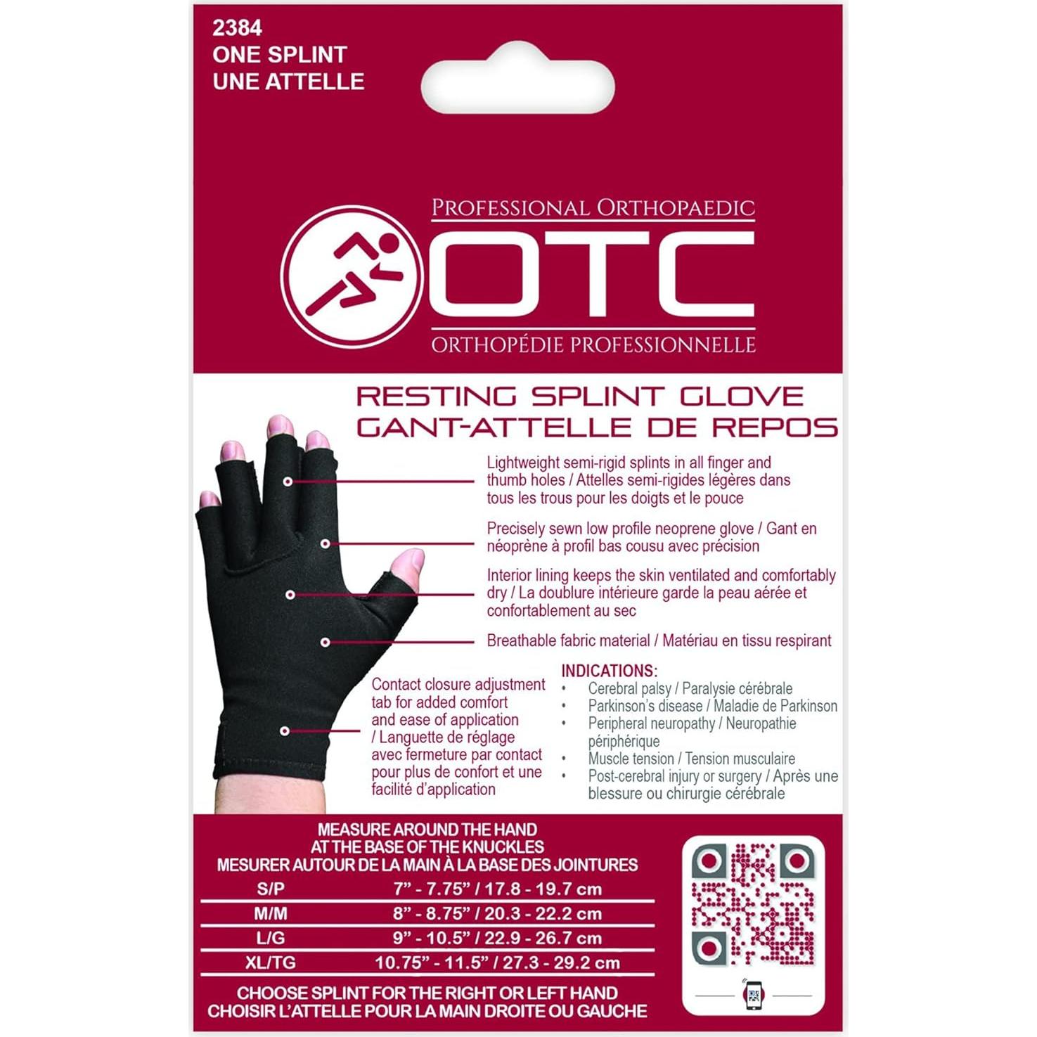 Guante de férula en reposo OTC 2384, mano derecha, mediano