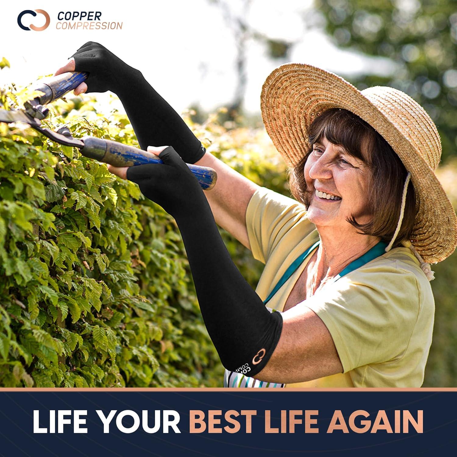 Guantes Largos de Compresión de Cobre para Artritis - Mediano