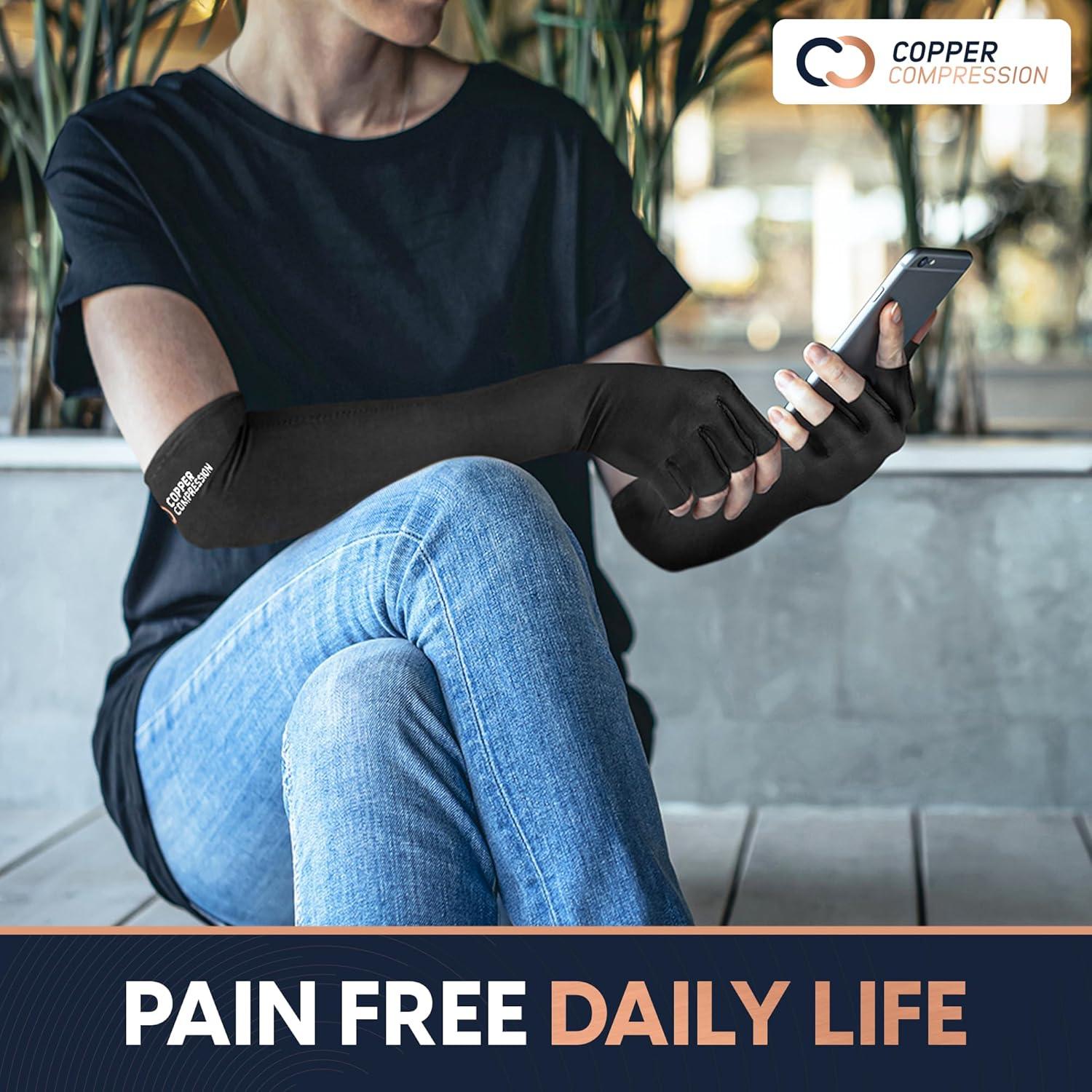 Guantes Largos de Compresión de Cobre para Artritis - Mediano