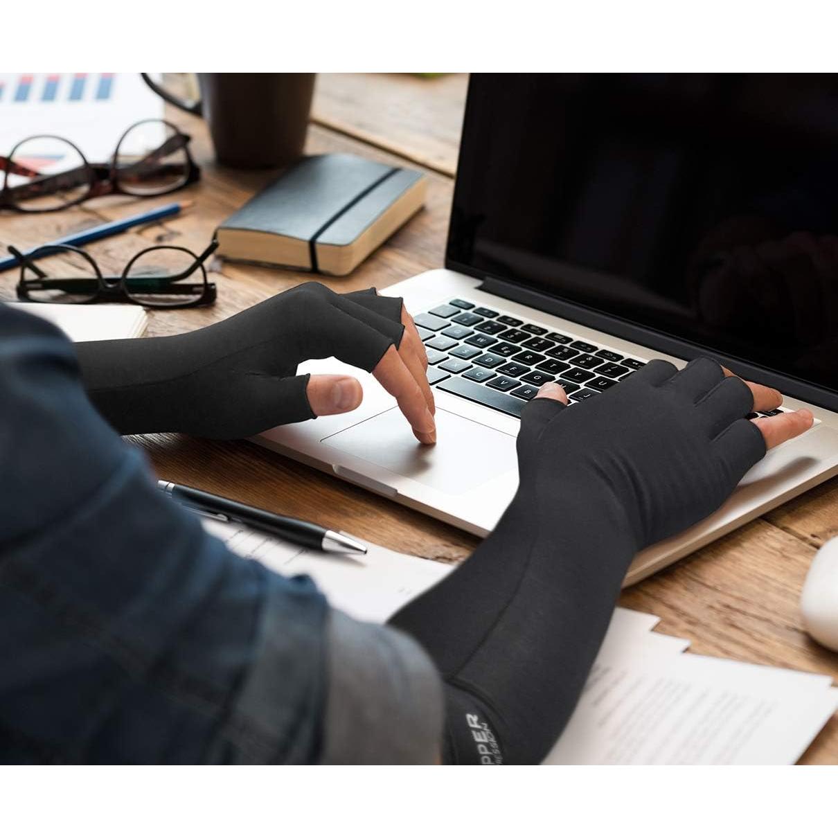 Guantes Largos de Compresión de Cobre para Artritis - Mediano