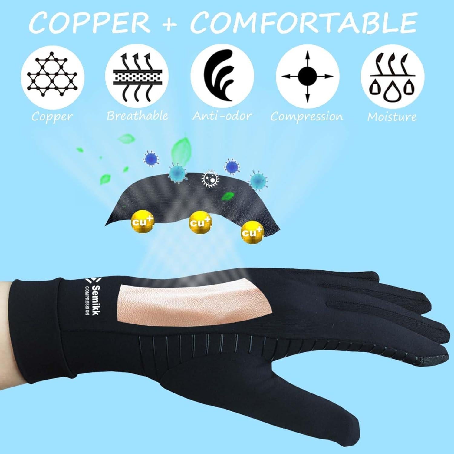 Guantes de Compresión de Cobre Semikk para Artritis - Grande