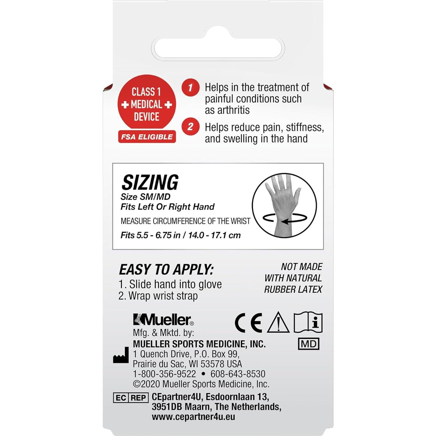 Guante de Compresión Reversible MUELLER S/M Negro para Artritis