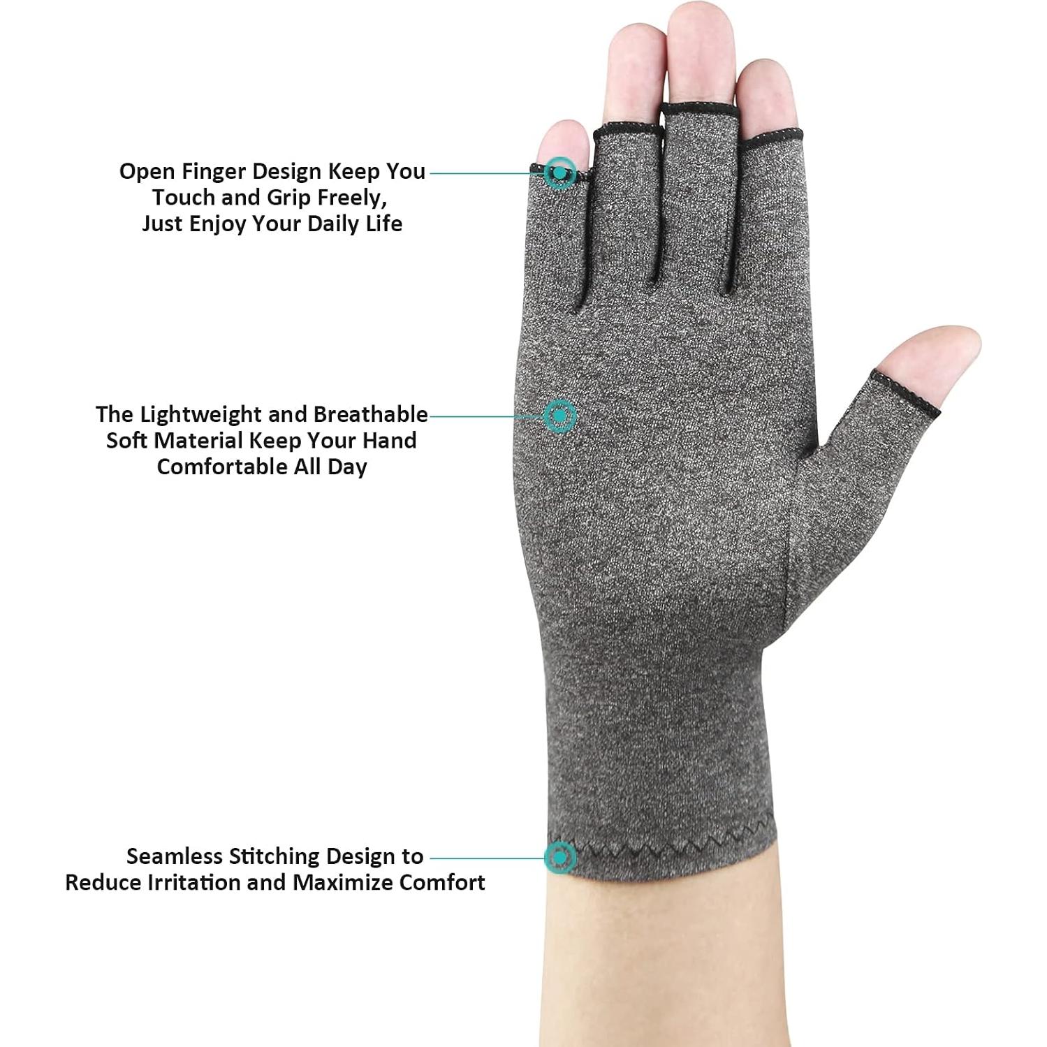 Guantes de Compresión para Artritis Cedcoe - 2 Pares, Gris, Pequeño