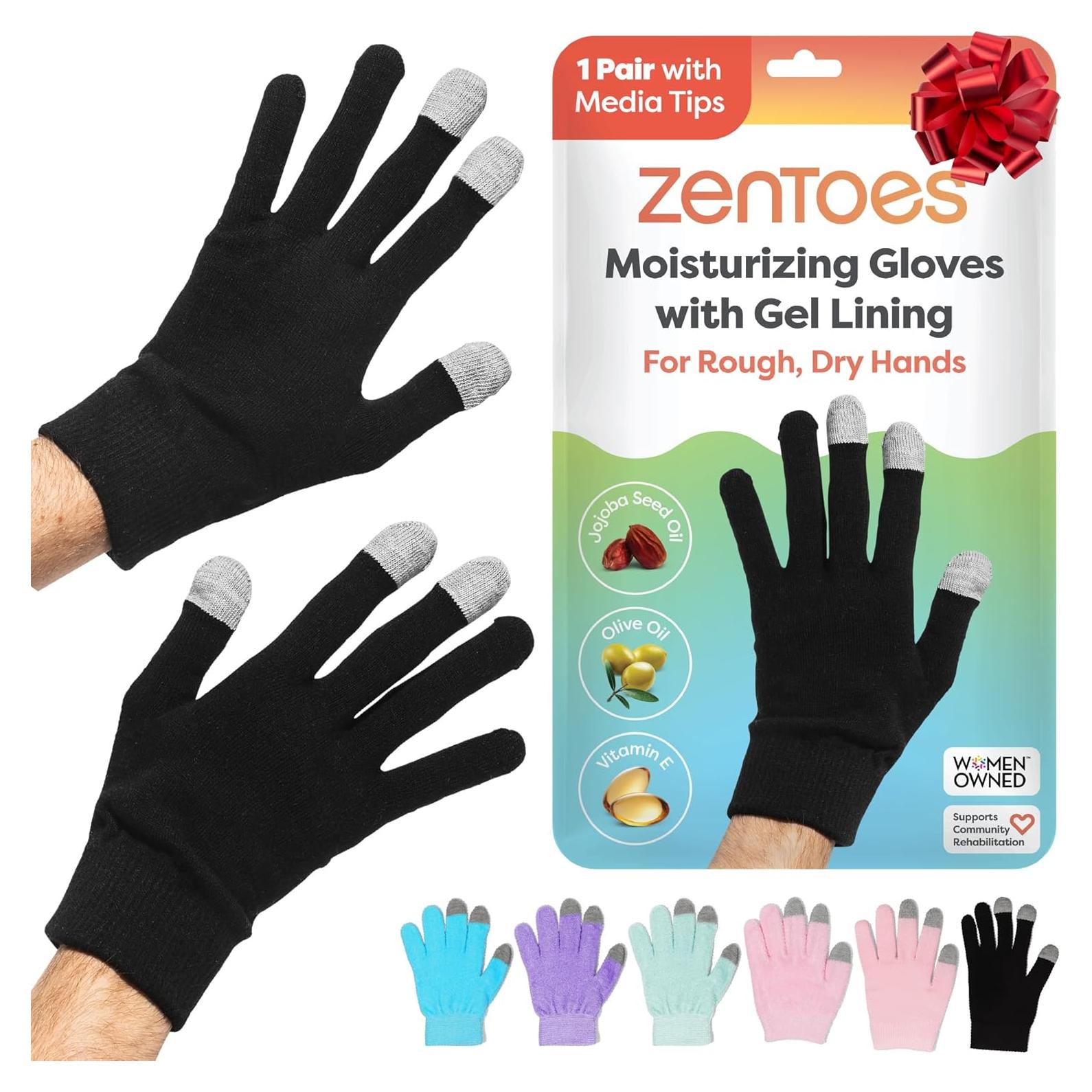 Guantes Hidratantes ZenToes para Manos Secas - Grande, Algodón Negro