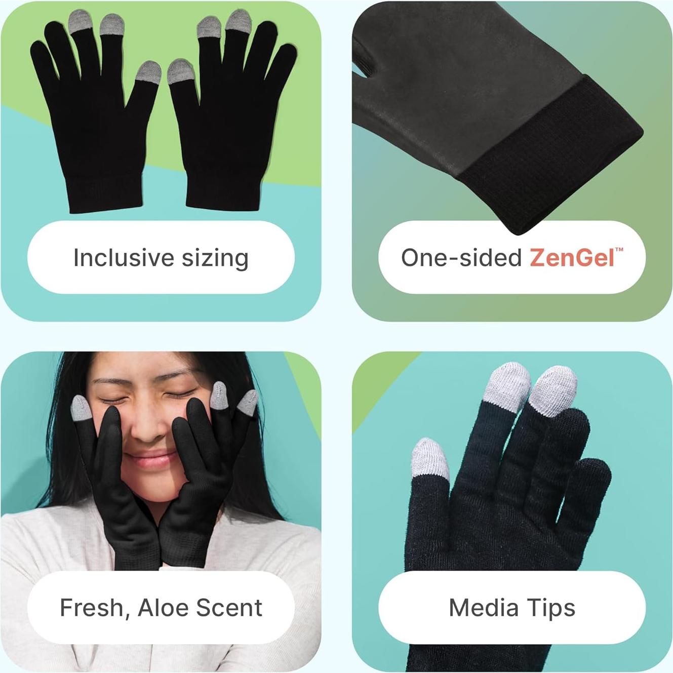 Guantes Hidratantes ZenToes para Manos Secas - Grande, Algodón Negro