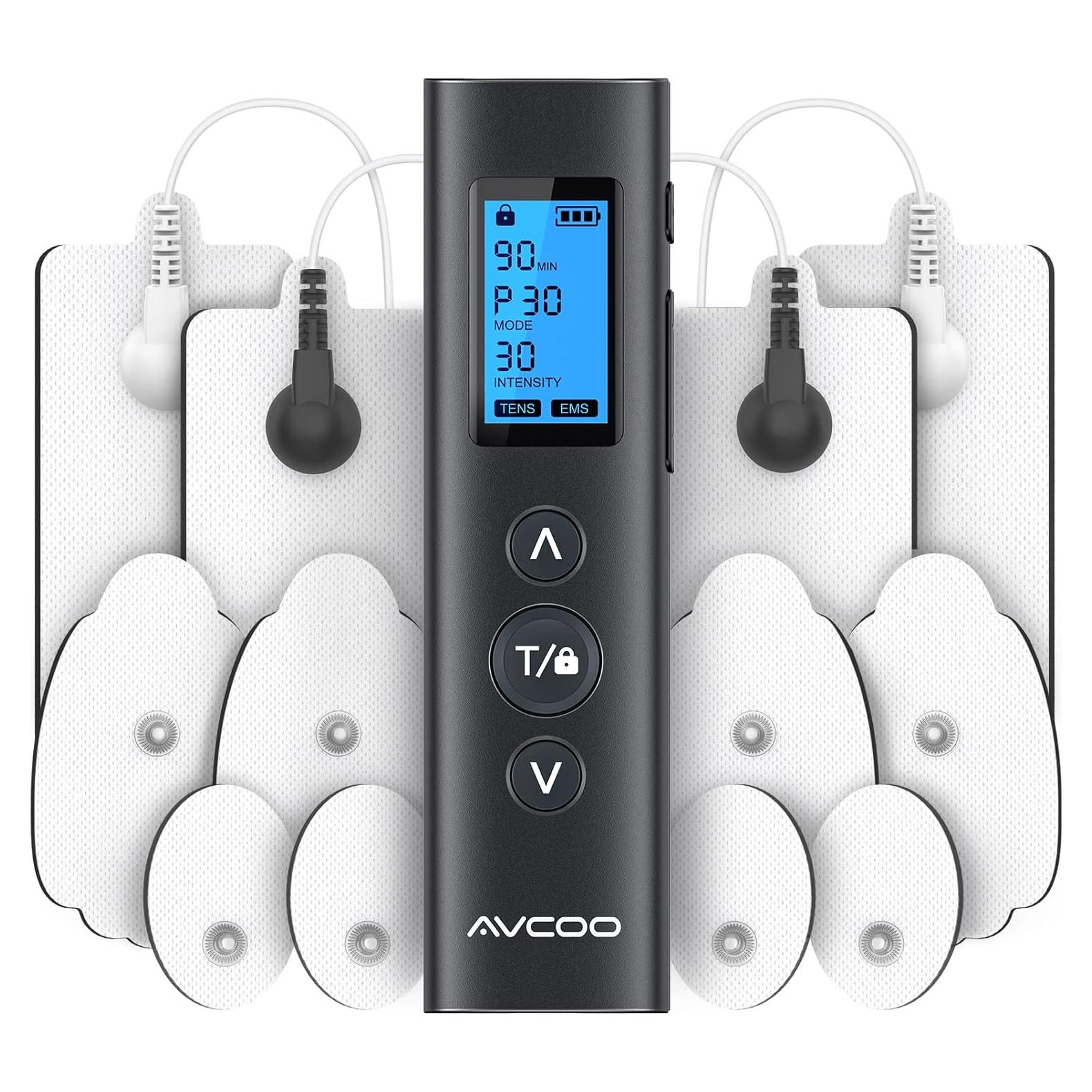 Estimulador Muscular TENS EMS AVCOO Portátil 30 Modos 12 Almohadillas