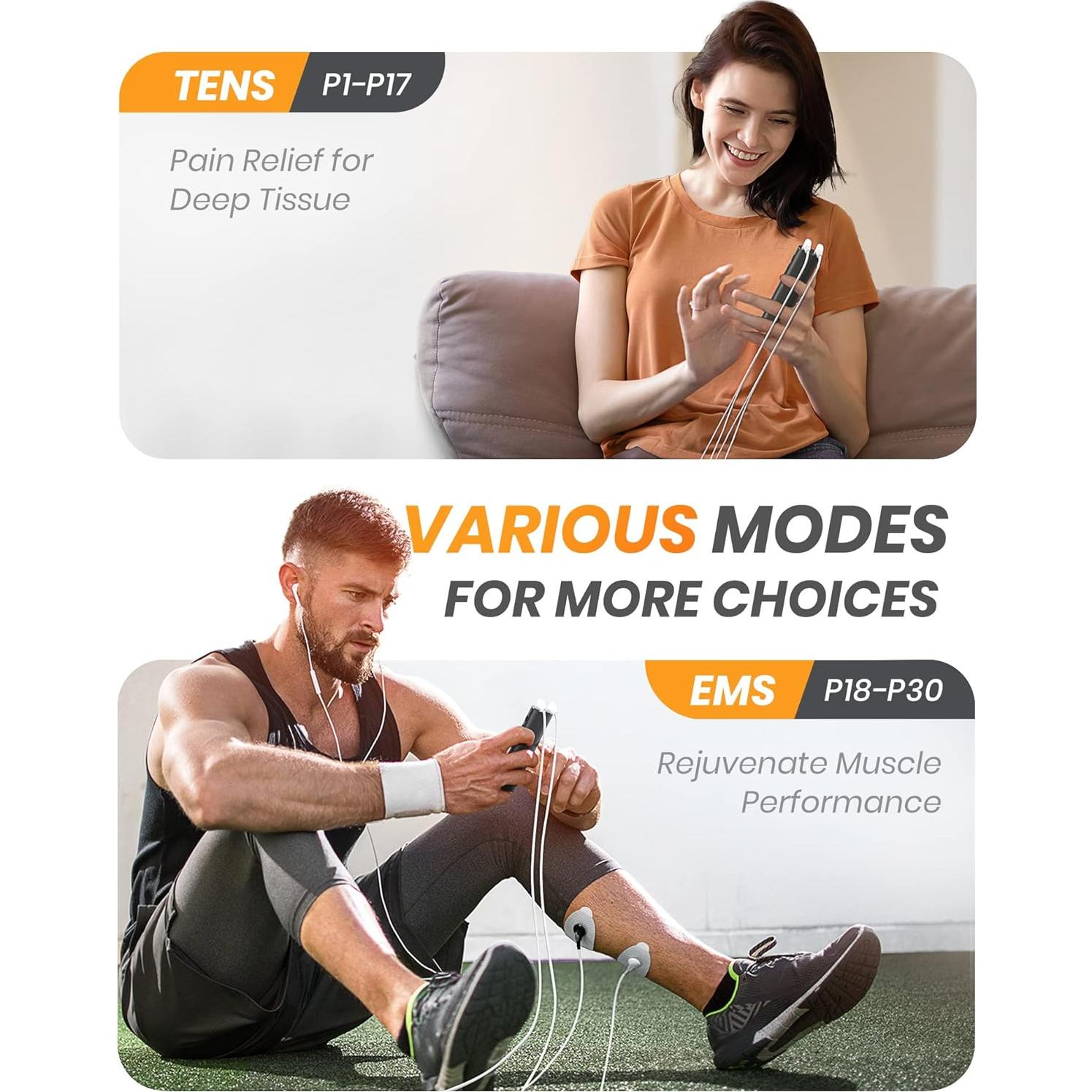 Estimulador Muscular TENS EMS AVCOO Portátil 30 Modos 12 Almohadillas