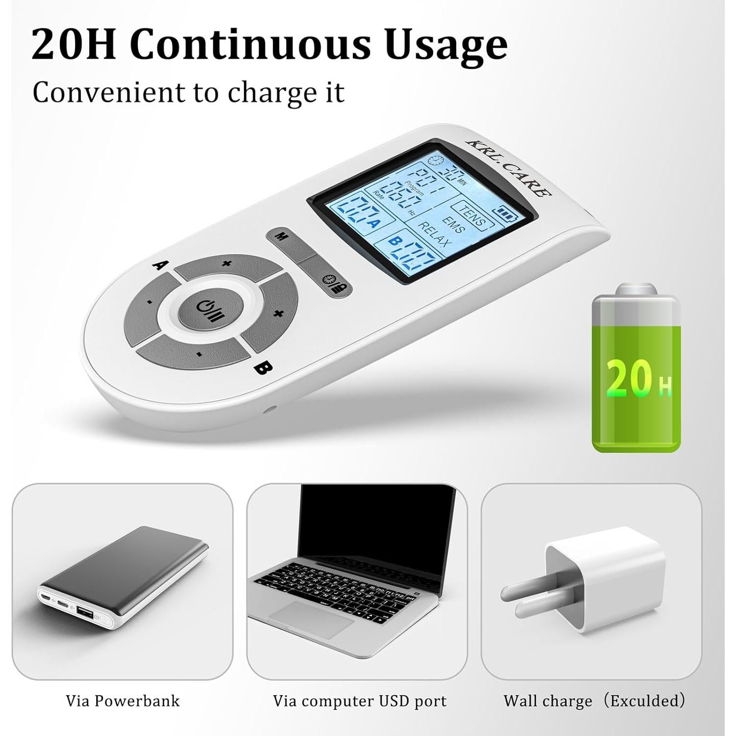 Unidad TENS EMS KRL.CARE Doble Canal 40 Intensidades Masajeador