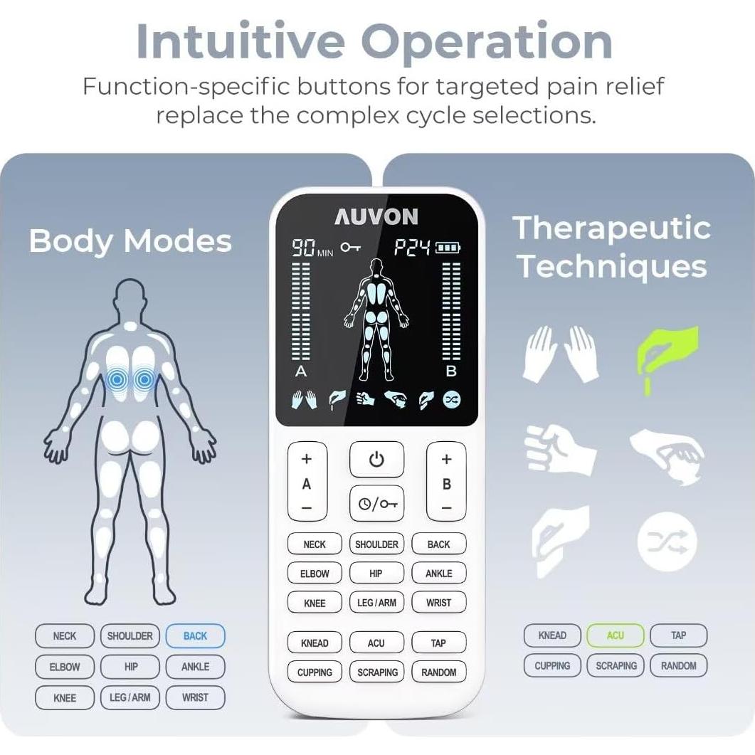Estimulador Muscular TENS AUVON TU2424 4 Salidas 24 Modos