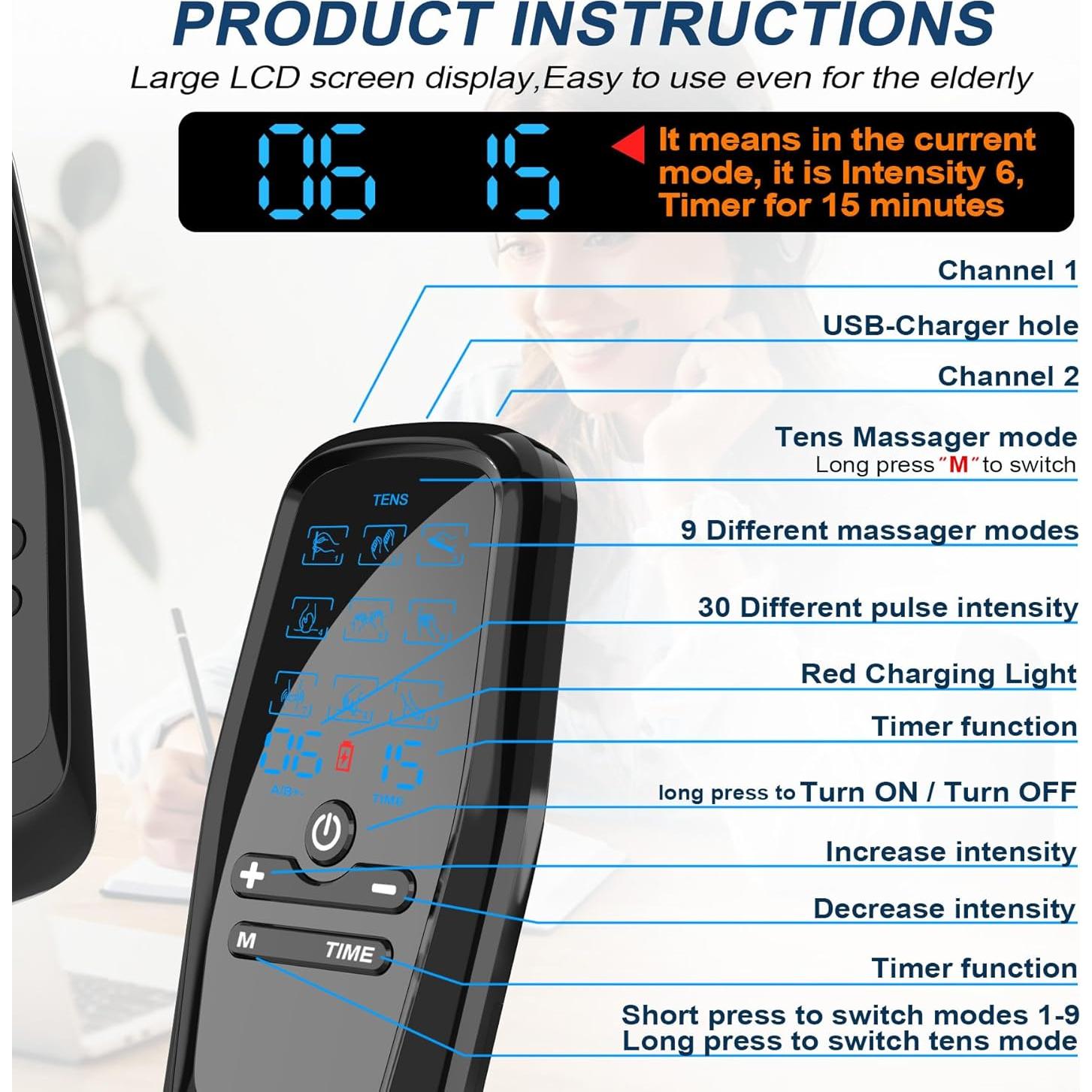 Unidad TENS Doble Canal TADOUNE Masajeador Electromuscular